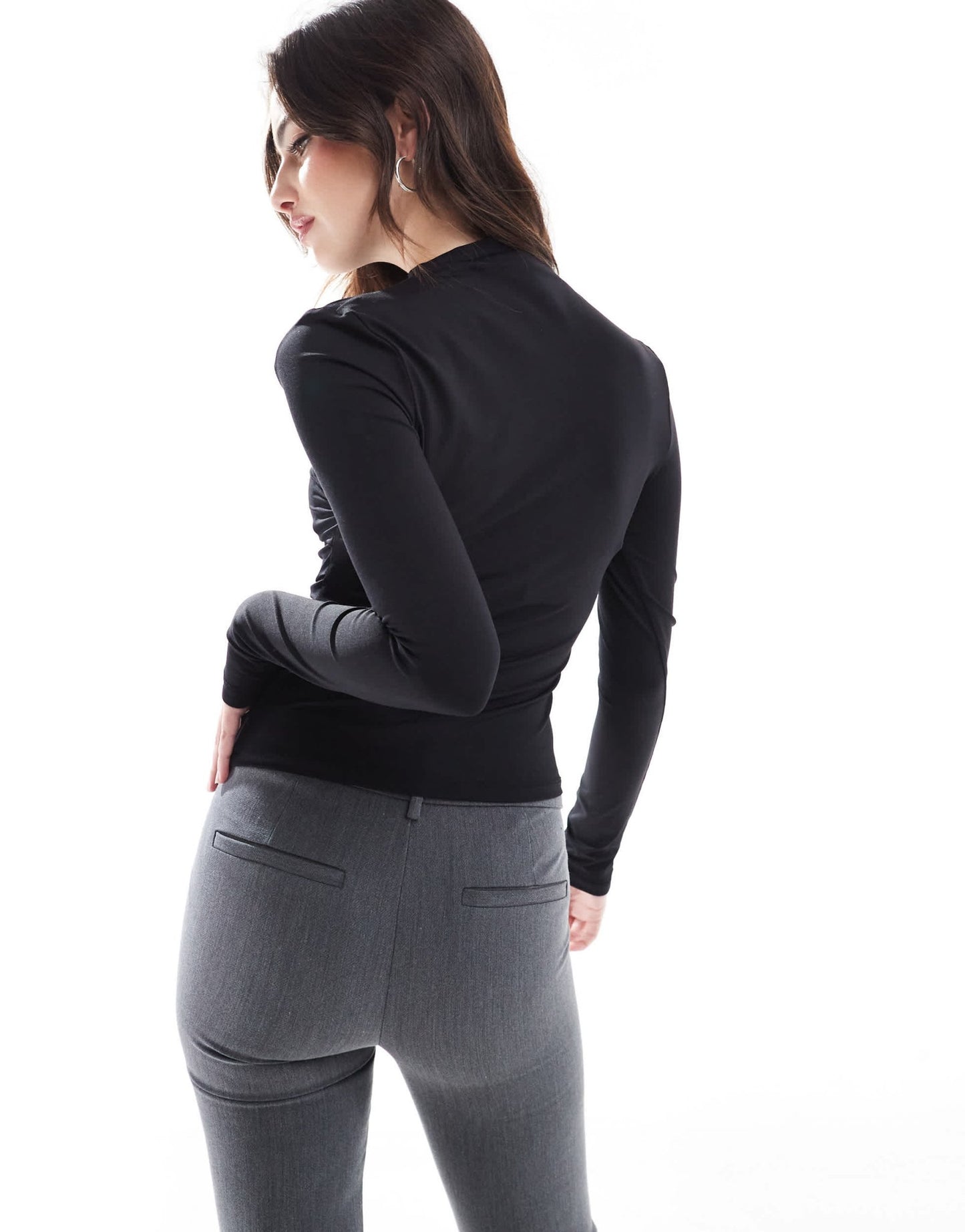 Stradivarius high neck sculpt long sleeve top in black - ASOS Sample Sale