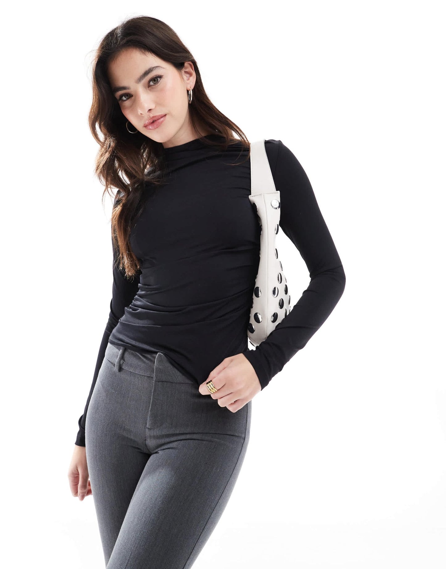 Stradivarius high neck sculpt long sleeve top in black - ASOS Sample Sale