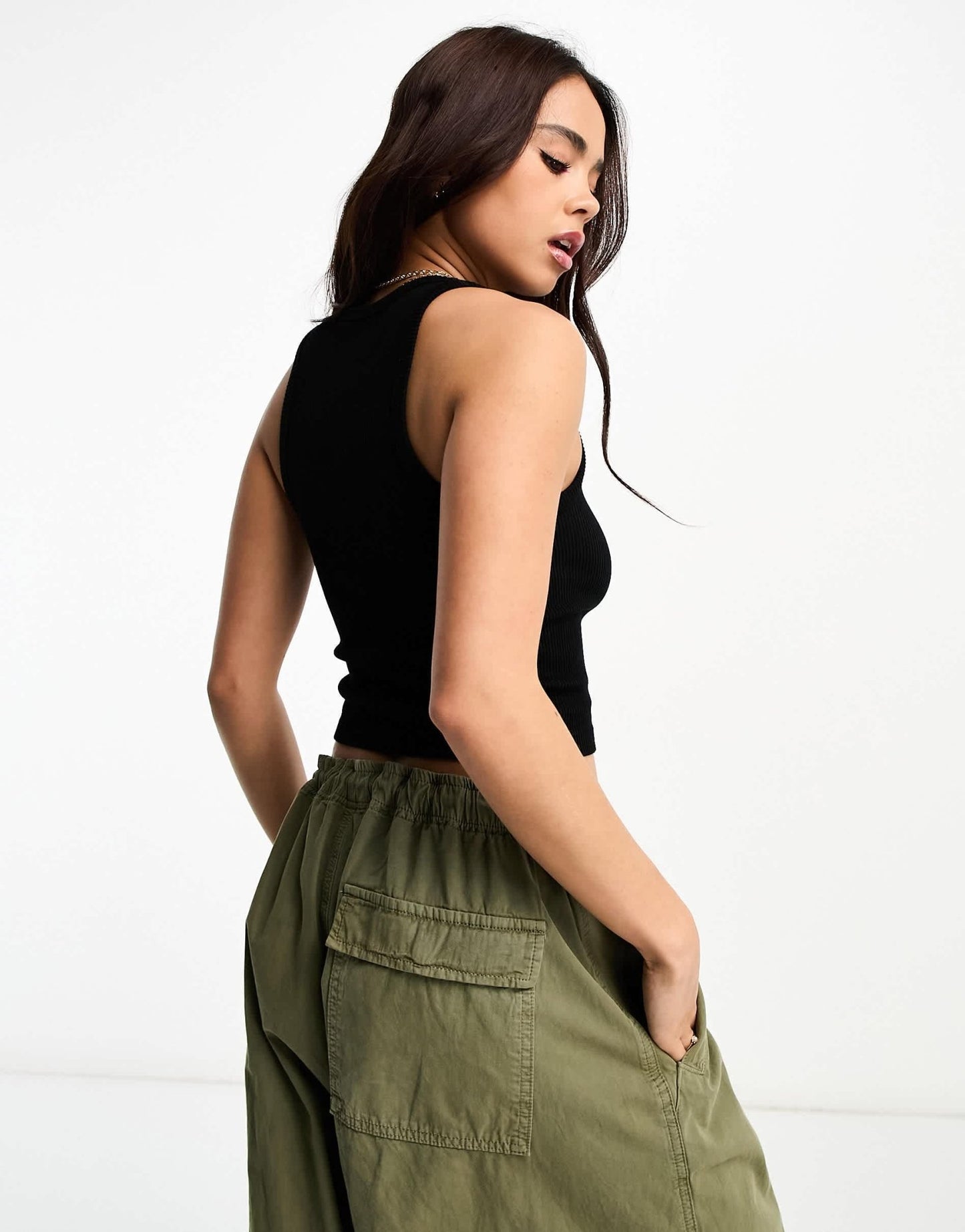Stradivarius high neck seamless ribbed vest top in black - ASOS Sample Sale
