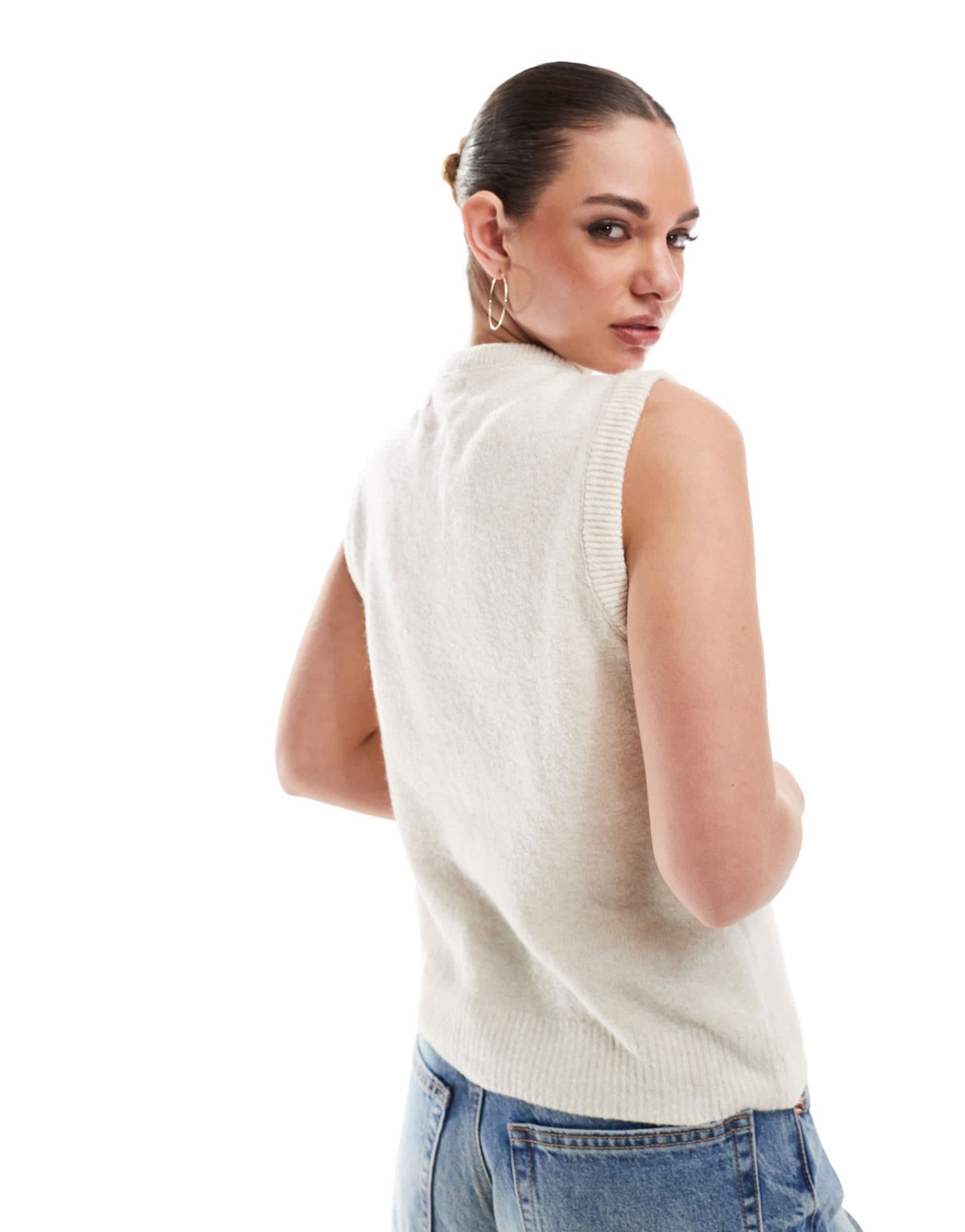 Stradivarius knit cardigan vest in ecru - ASOS Sample Sale