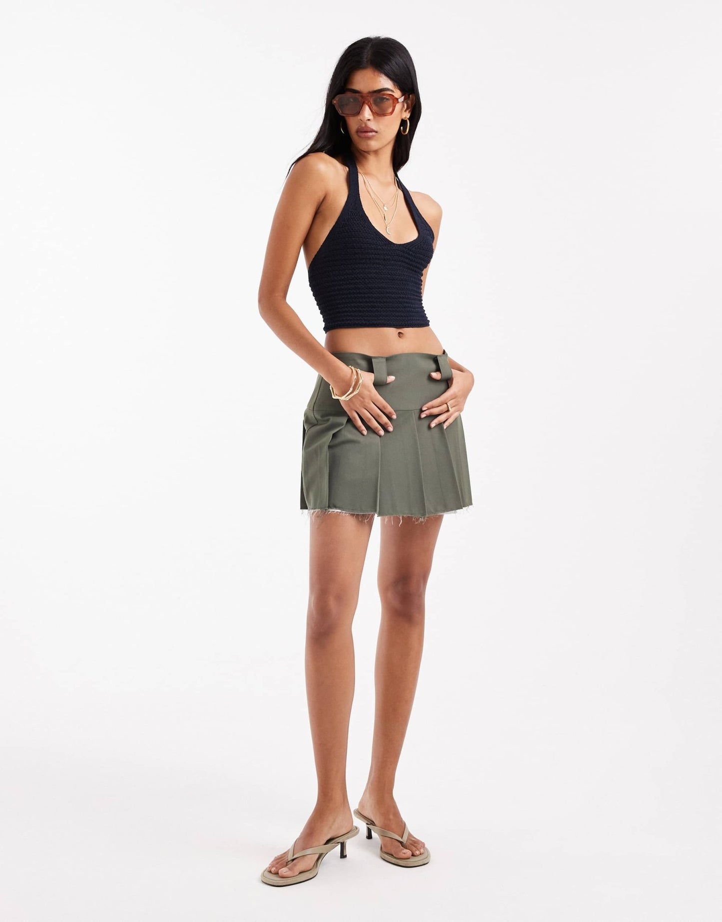 Stradivarius knit halterneck crop top in navy - ASOS Sample Sale