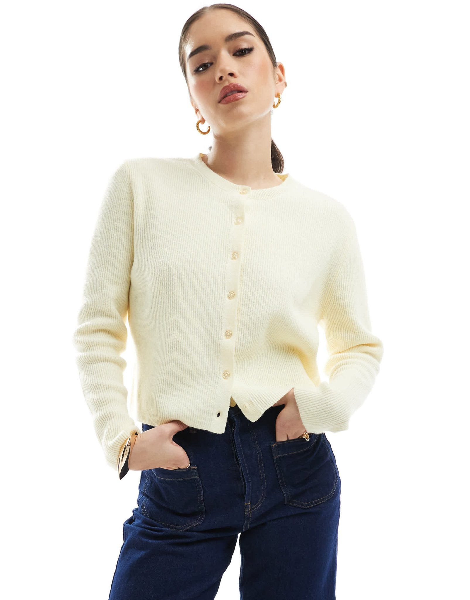 Stradivarius knitted cardigan in yellow - ASOS Sample Sale