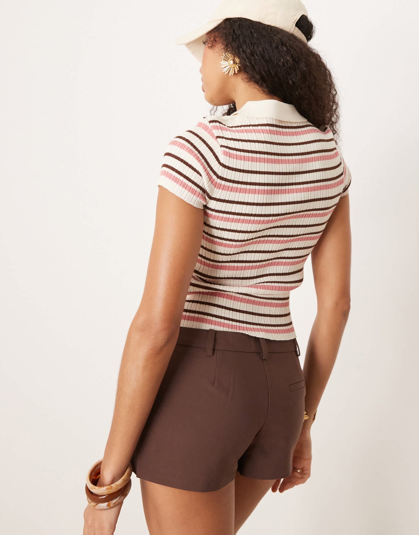 Stradivarius knitted cropped short sleeve cardigan top in stripes - ASOS Sample Sale