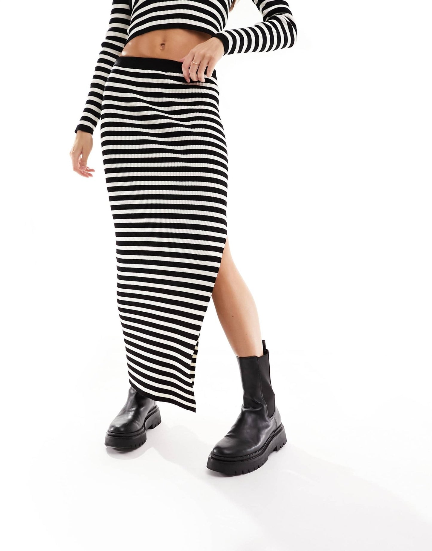 Stradivarius knitted maxi skirt co-ord in stripe - ASOS Sample Sale