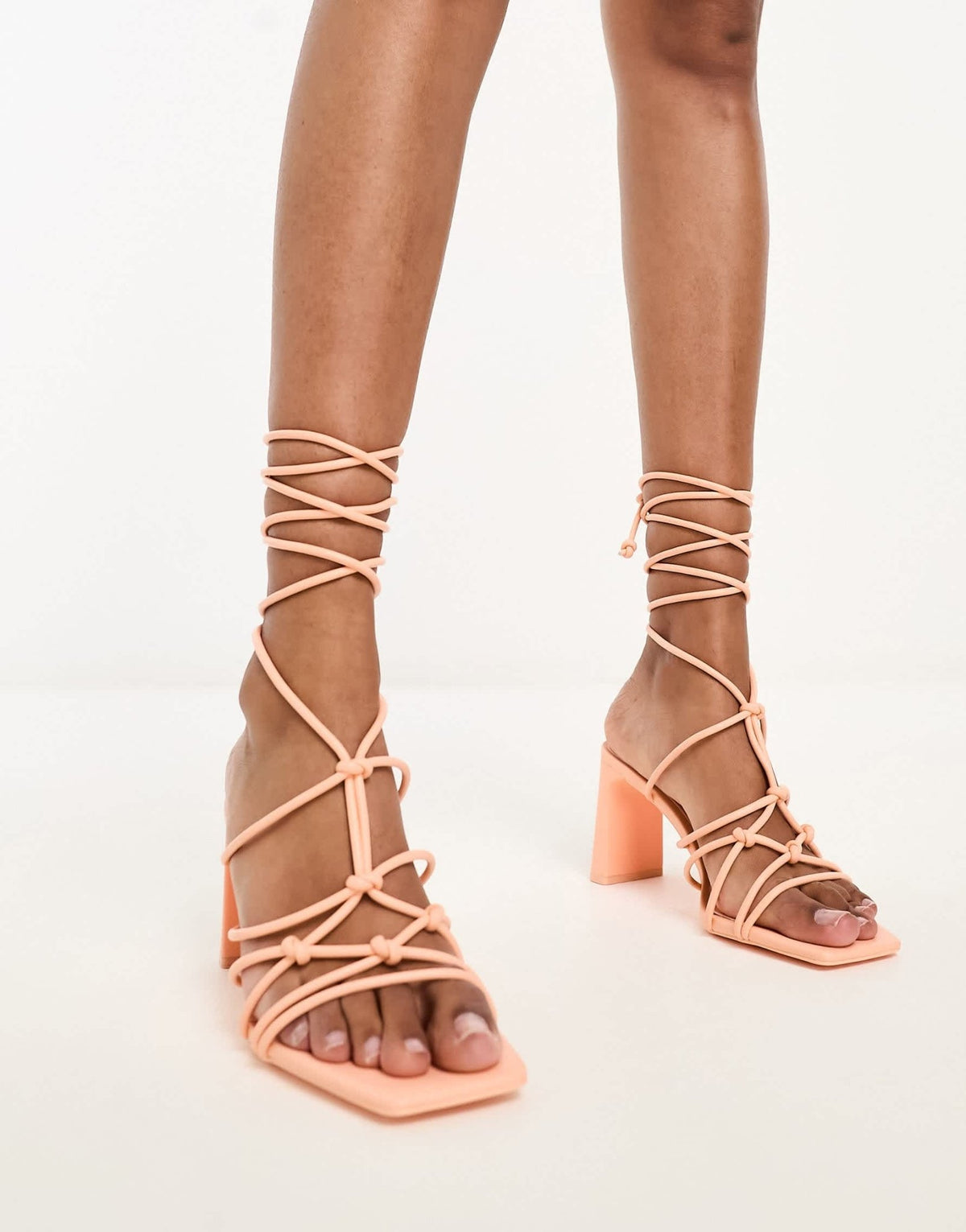 Stradivarius knot front strappy heeled sandal in orange - ASOS Sample Sale