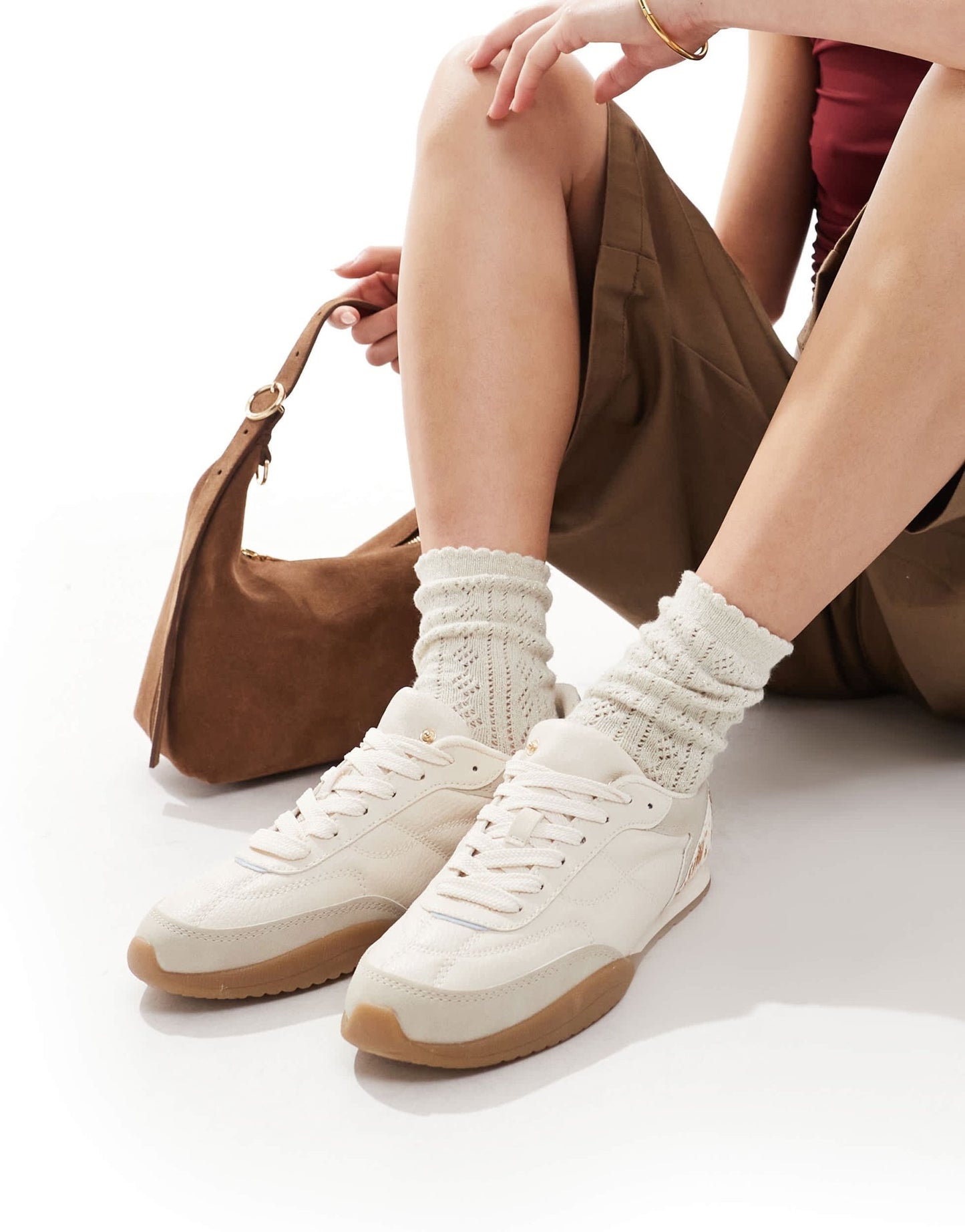 Stradivarius leather trainer in cow print - ASOS Sample Sale