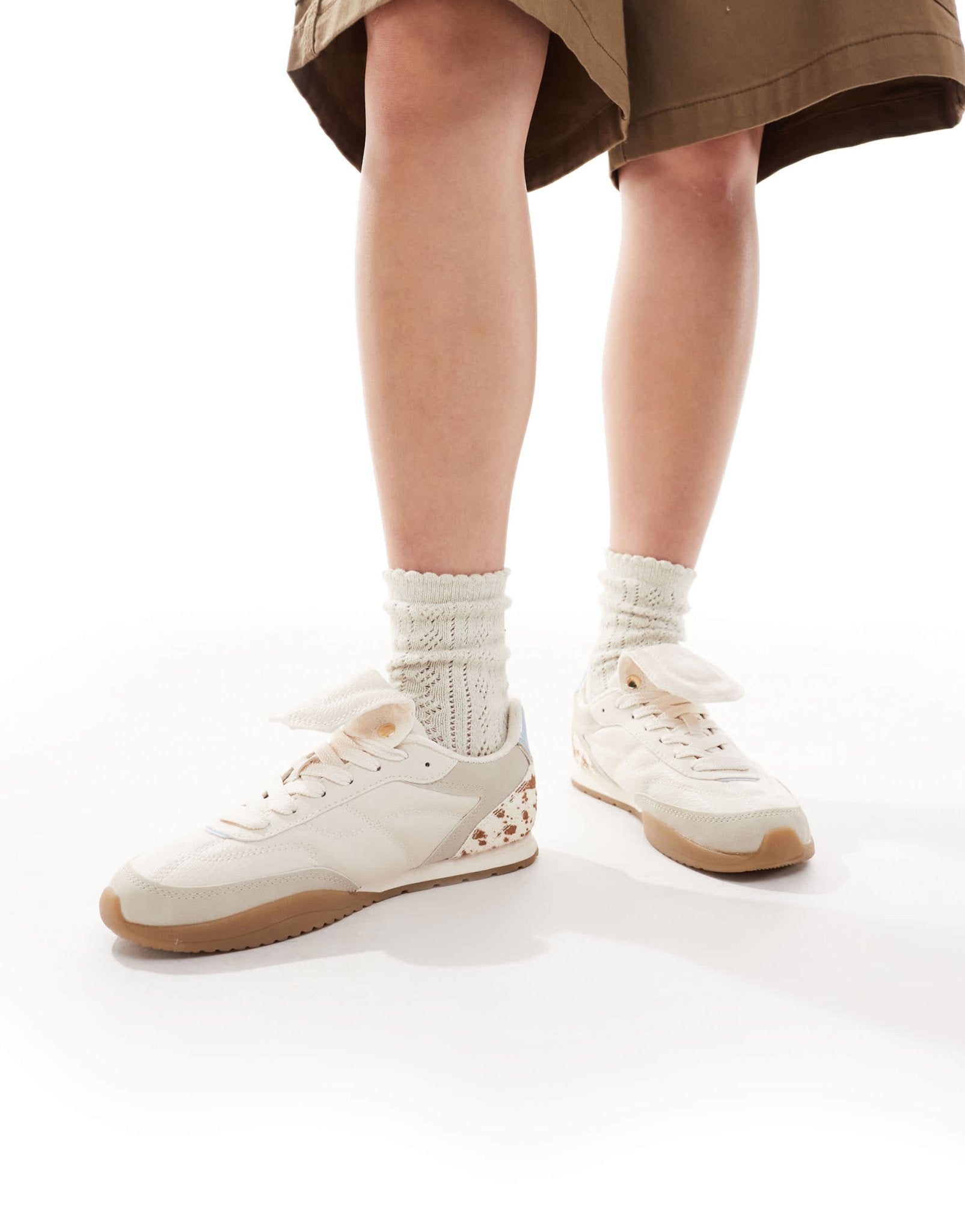 Stradivarius leather trainer in cow print - ASOS Sample Sale