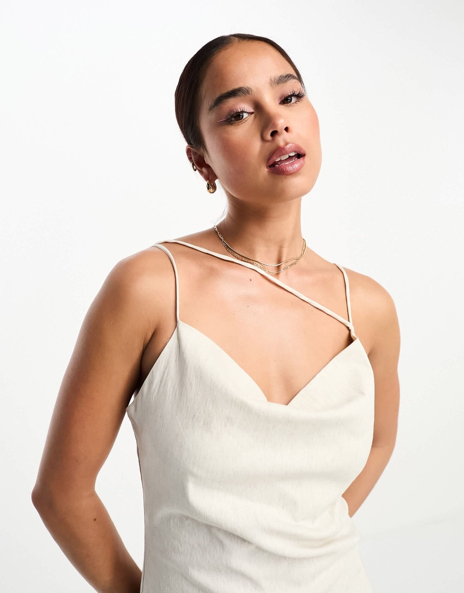 Stradivarius linen cami mini dress in natural - ASOS Sample Sale
