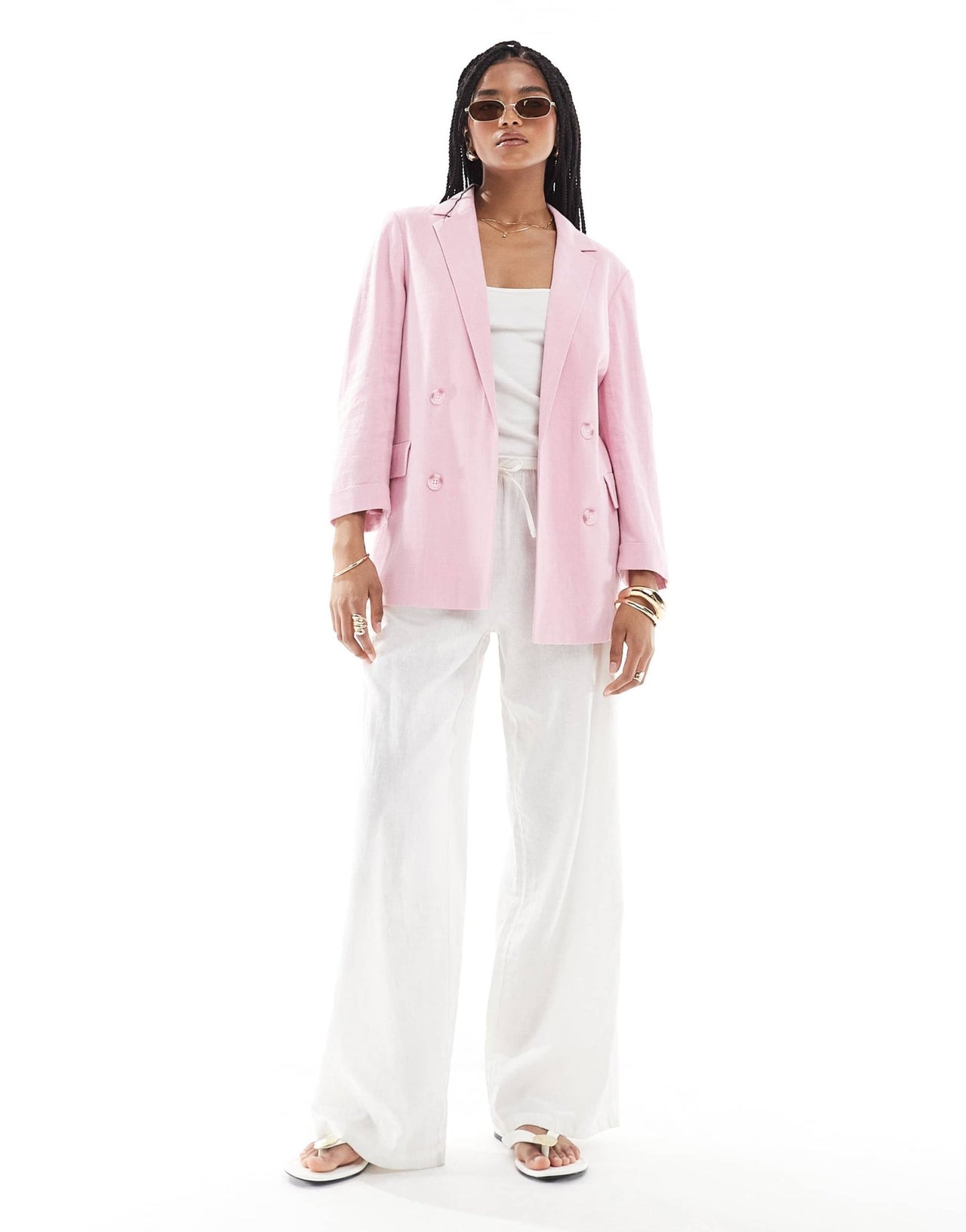 Stradivarius linen look blazer in pink - ASOS Sample Sale