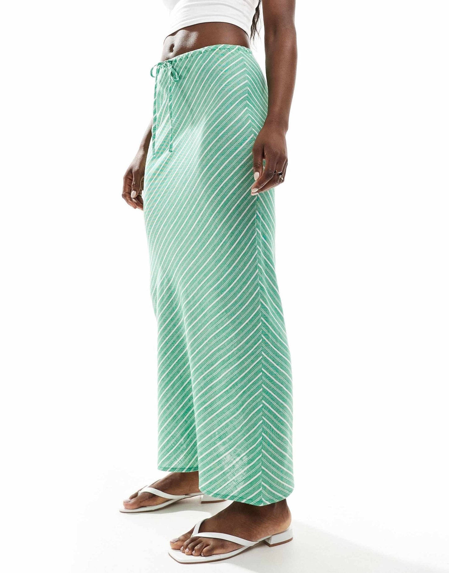 Stradivarius linen look maxi skirt in green stripe - ASOS Sample Sale