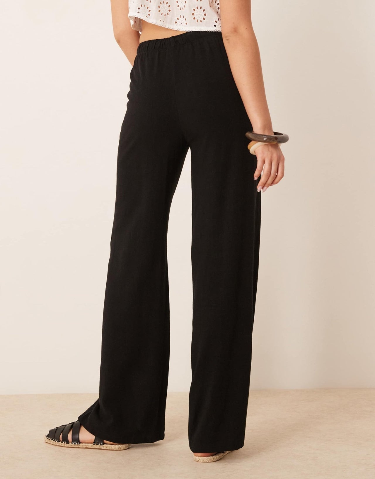 Stradivarius linen look pull on trouser in black - ASOS Sample Sale