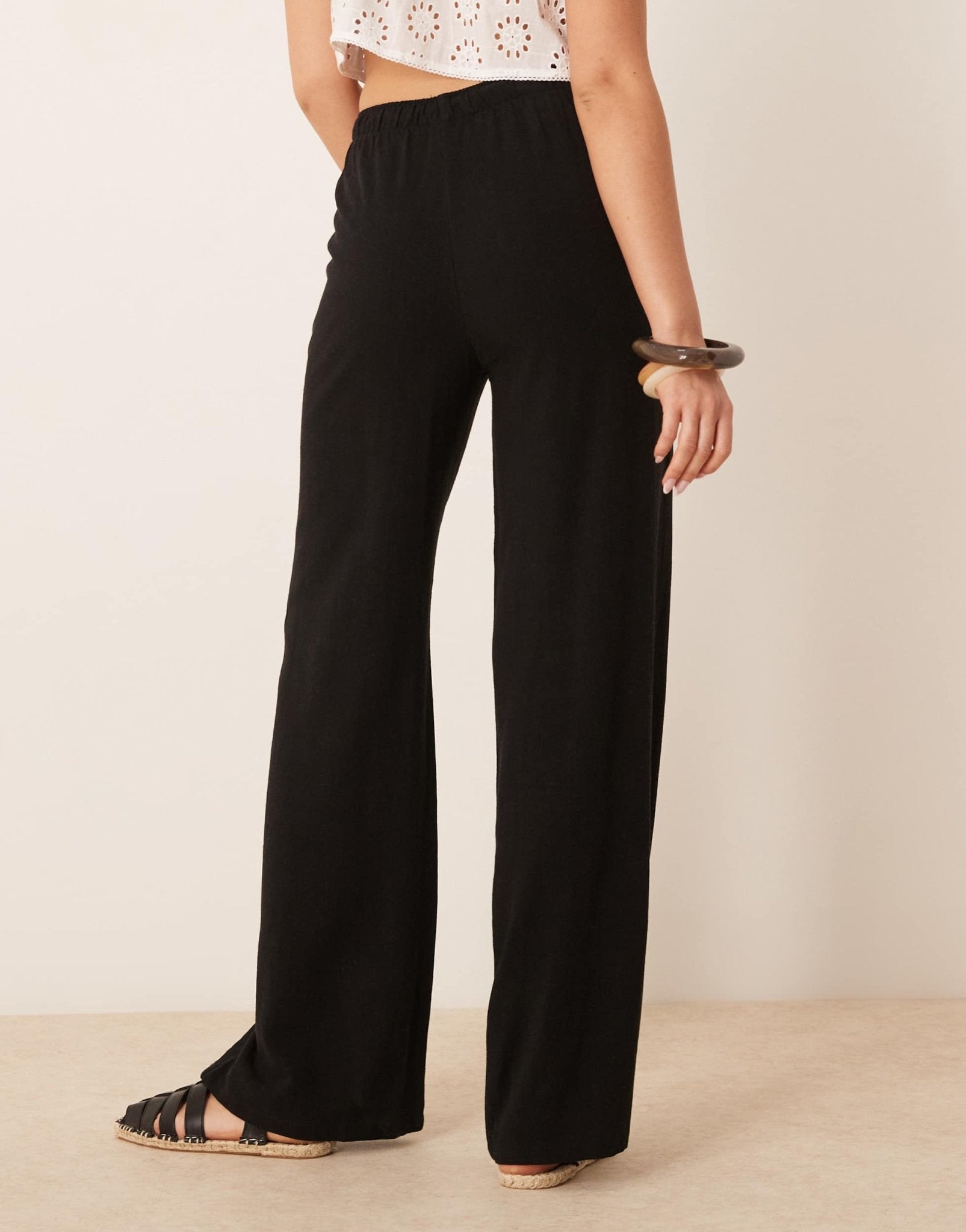 Stradivarius linen look pull on trouser in black - ASOS Sample Sale