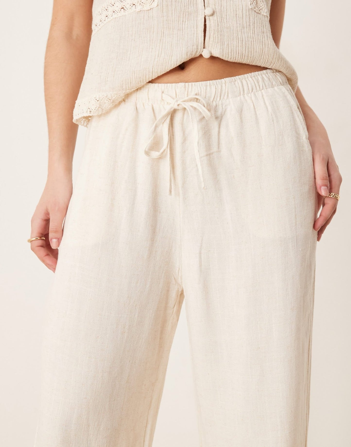 Stradivarius linen look pull on trouser in natural - ASOS Sample Sale