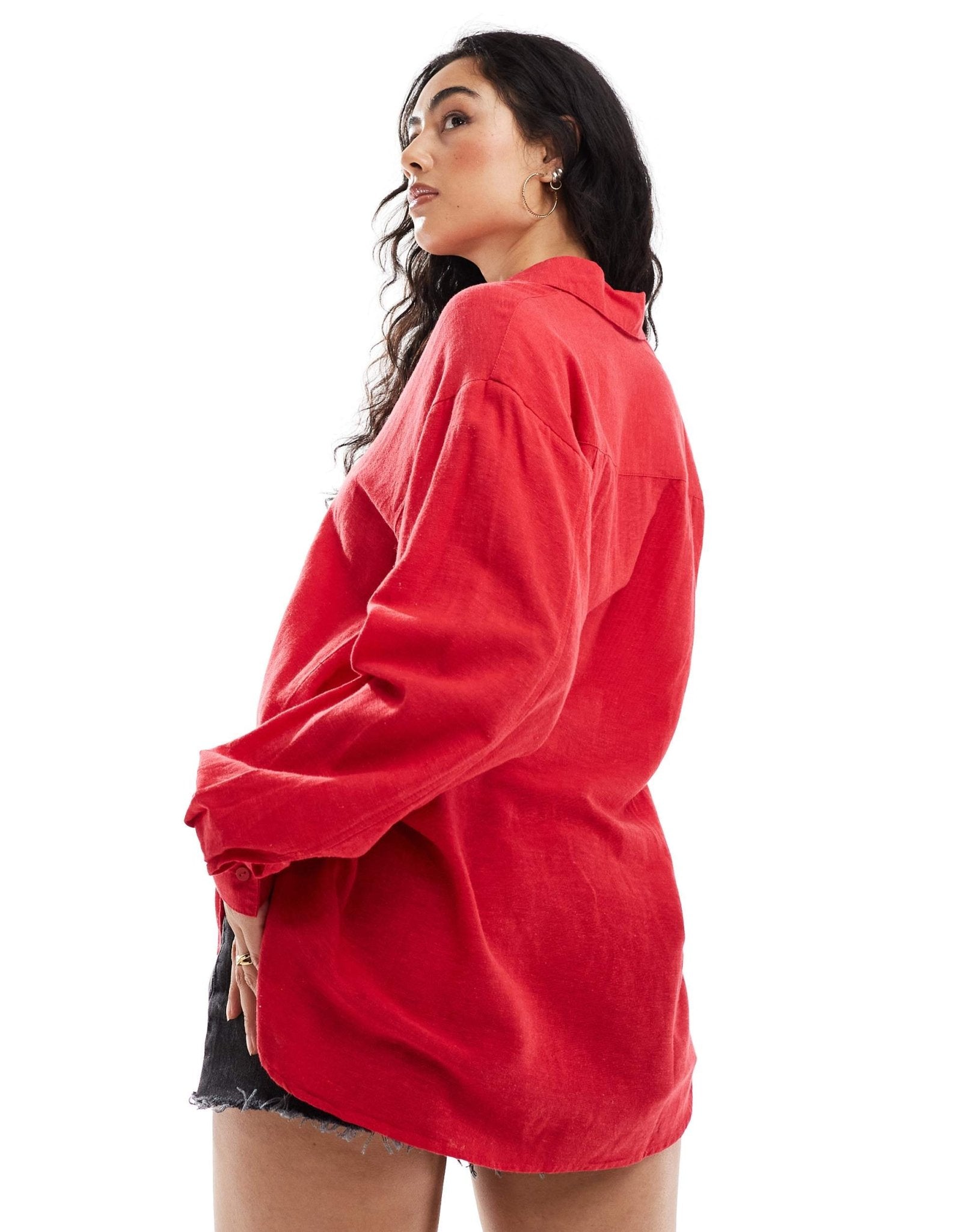 Stradivarius linen look relaxed shirt in red - ASOS Sample Sale