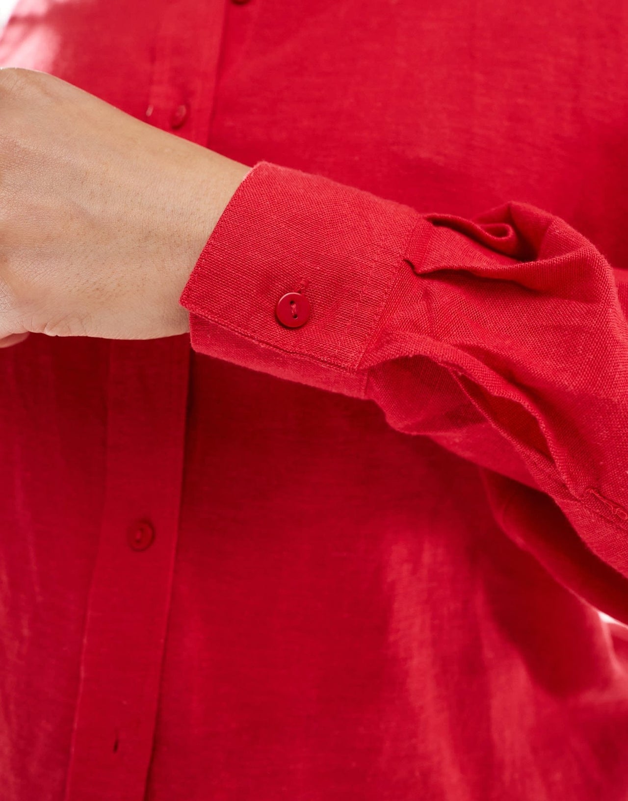 Stradivarius linen look relaxed shirt in red - ASOS Sample Sale