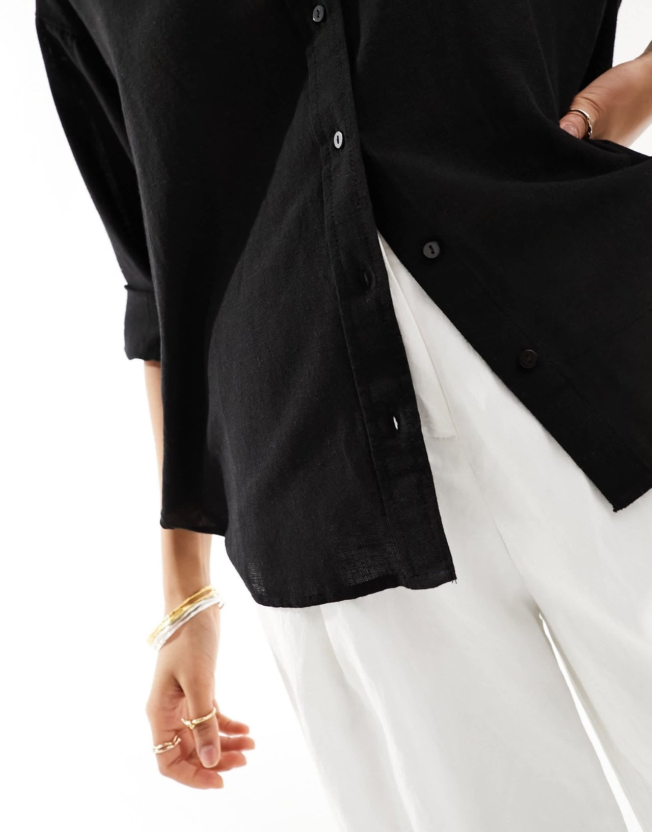 Stradivarius linen look shirt in black - ASOS Sample Sale