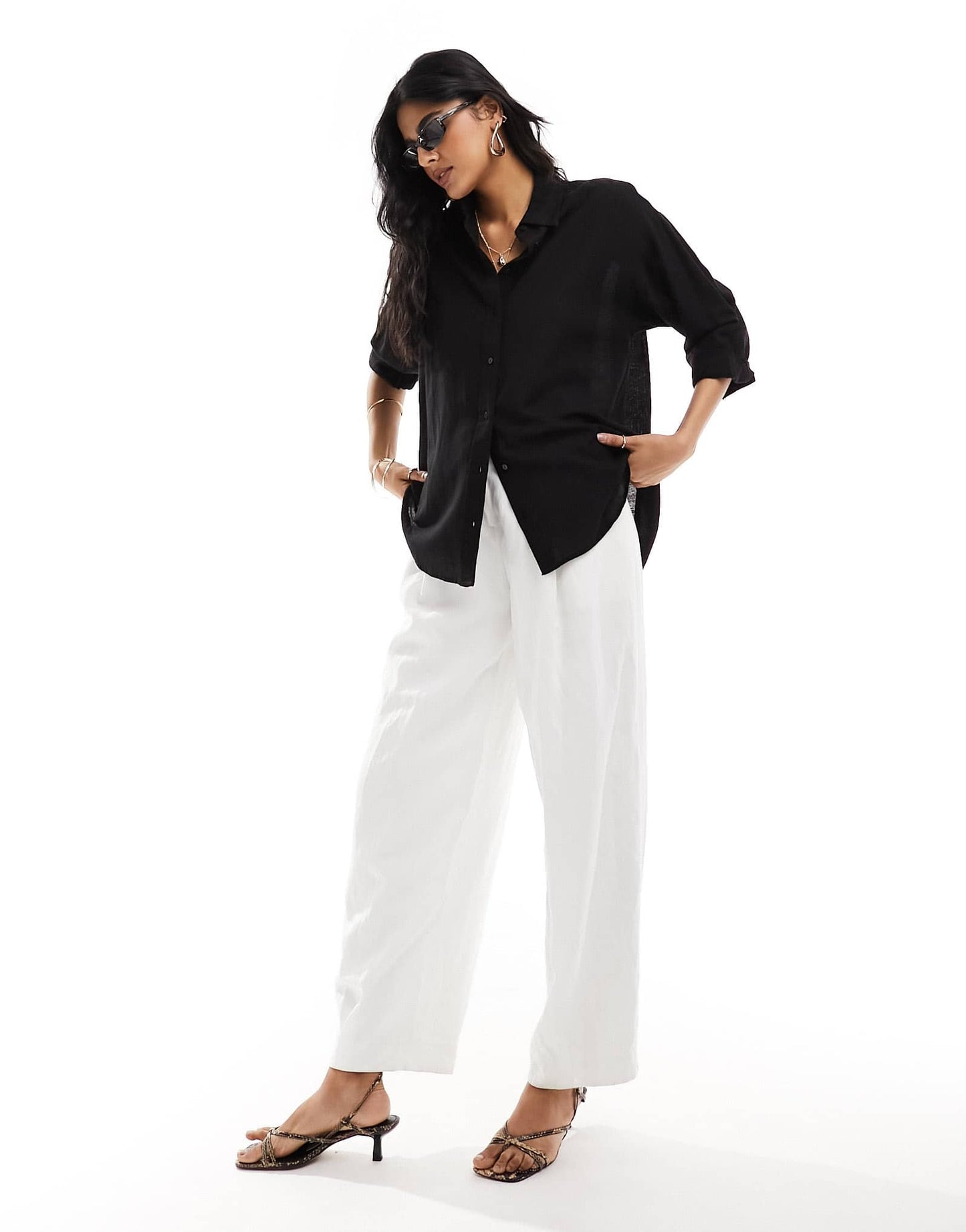 Stradivarius linen look shirt in black - ASOS Sample Sale