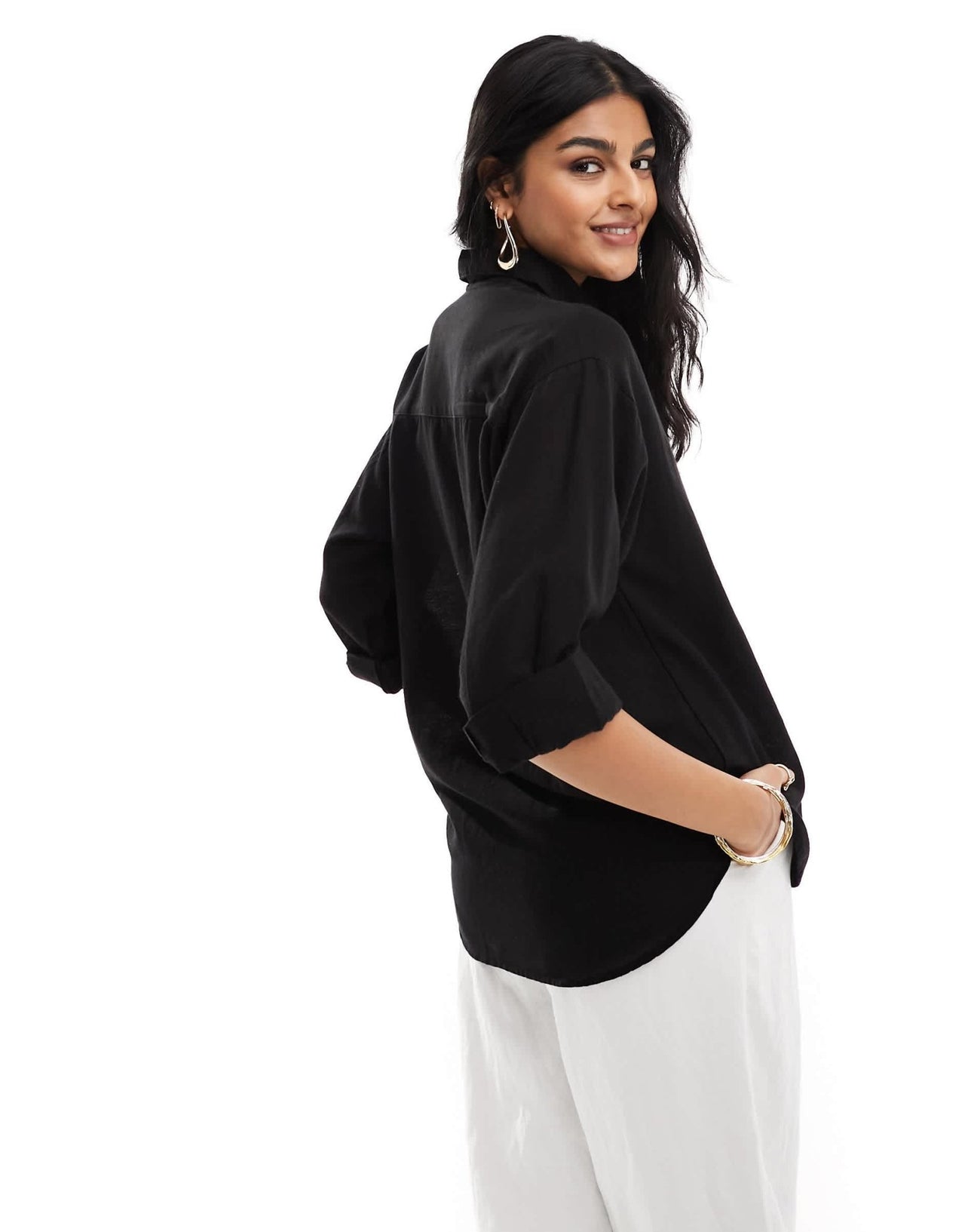 Stradivarius linen look shirt in black - ASOS Sample Sale