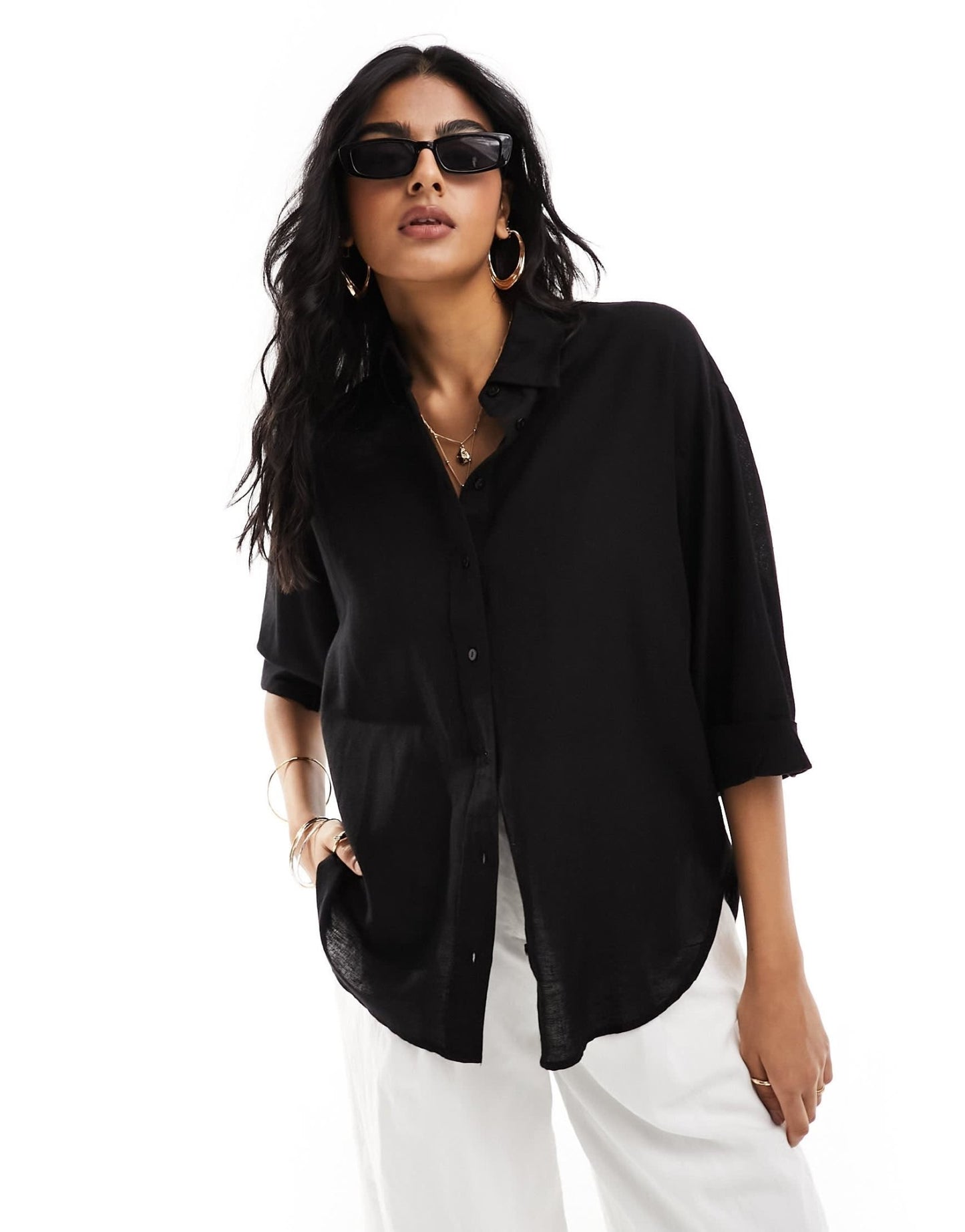 Stradivarius linen look shirt in black - ASOS Sample Sale