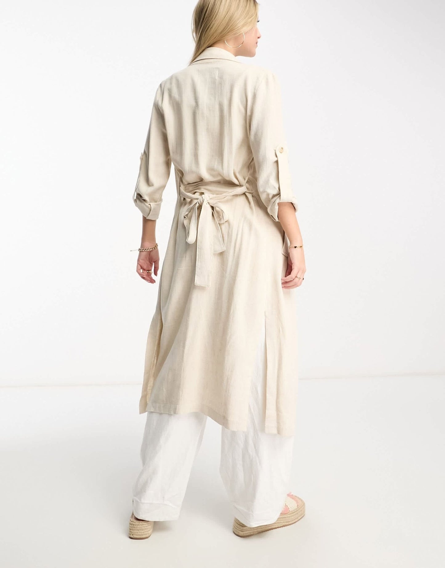 Stradivarius linen look trench coat in natural - ASOS Sample Sale