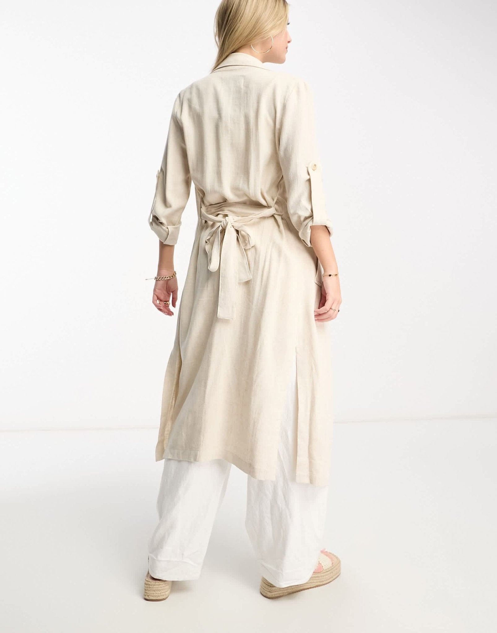 Stradivarius linen look trench coat in natural - ASOS Sample Sale