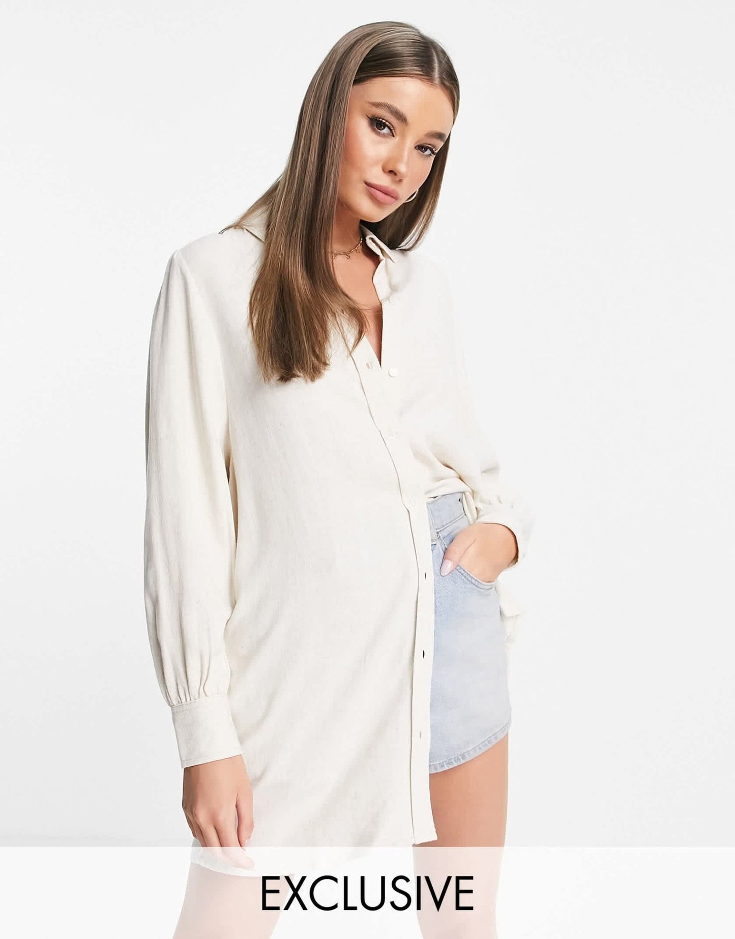 Stradivarius linen oversized shirt in natural - ASOS Sample Sale