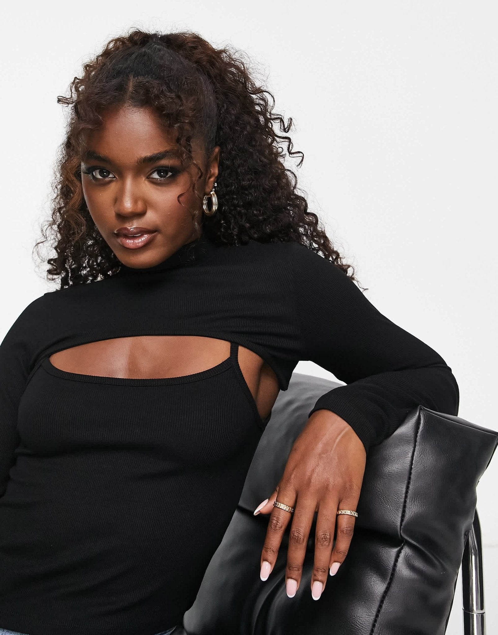 Stradivarius long sleeve cut out top in black - ASOS Sample Sale