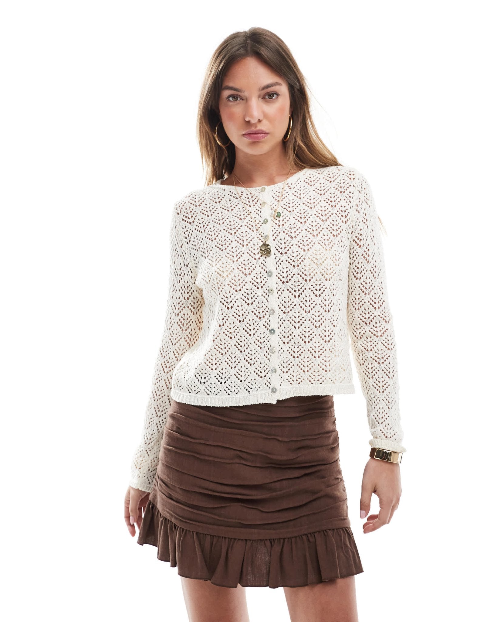 Stradivarius long sleeve fine knitted cardigan in beige - ASOS Sample Sale