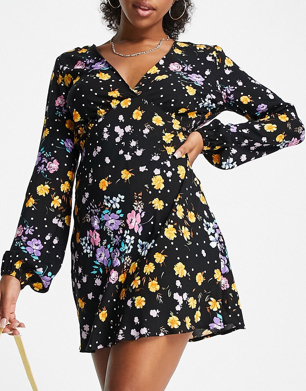 Stradivarius long sleeve mini tea dress in mixed floral print - ASOS Sample Sale