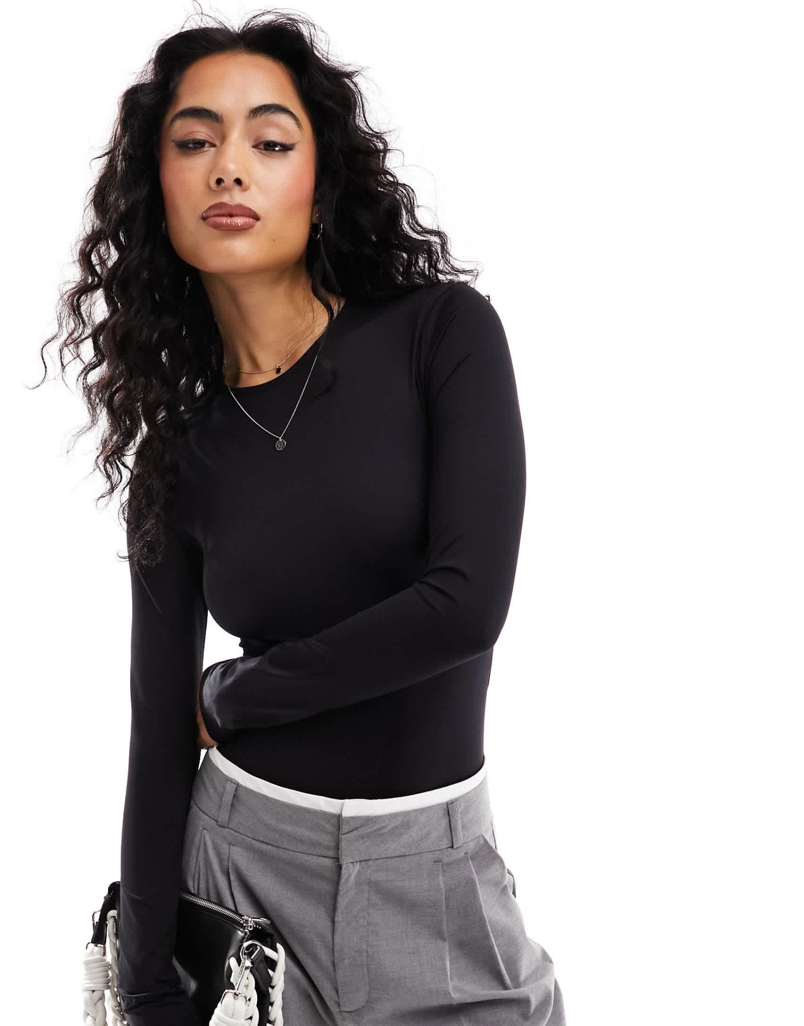 Stradivarius long sleeve seamless body in black - ASOS Sample Sale