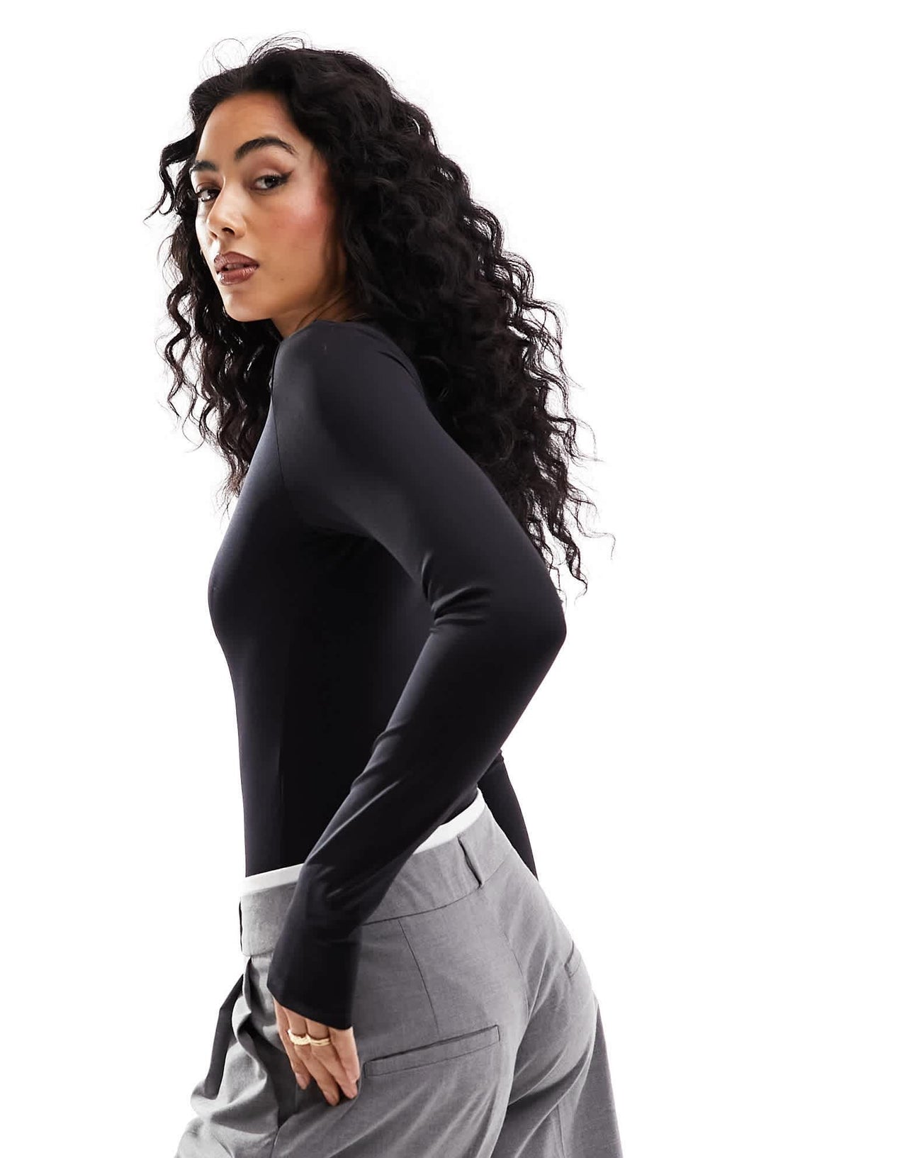 Stradivarius long sleeve seamless body in black - ASOS Sample Sale