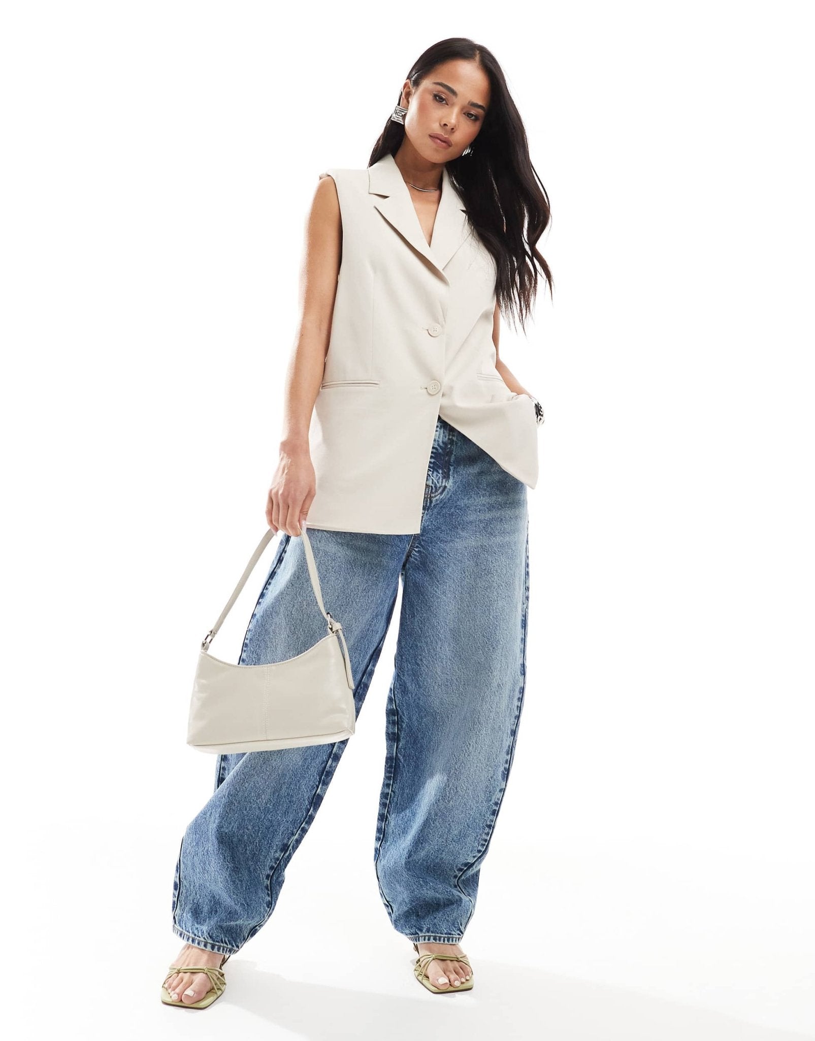 Stradivarius longline waistcoat in ecru - ASOS Sample Sale