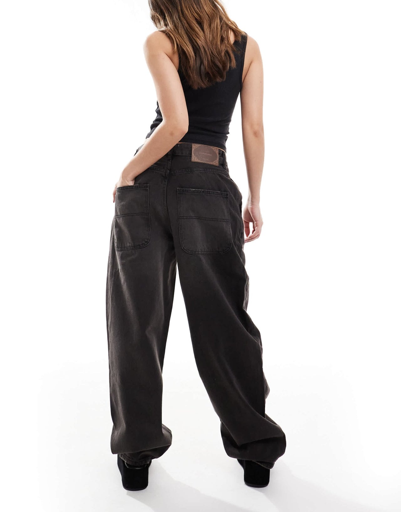 Stradivarius low rise baggy jean in black wash - ASOS Sample Sale