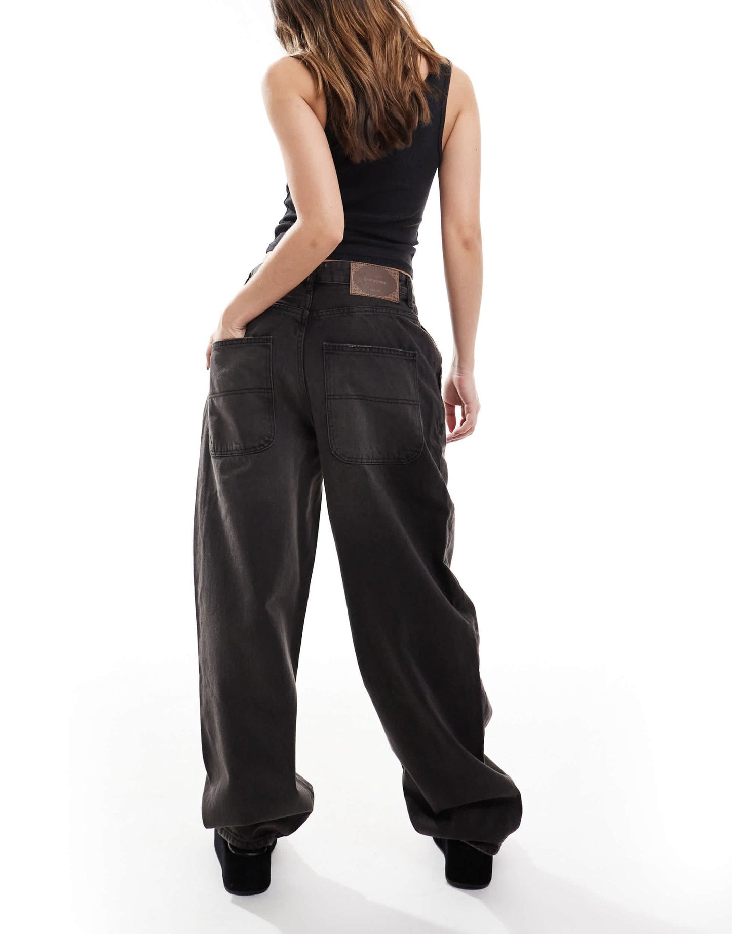 Stradivarius low rise baggy jean in black wash - ASOS Sample Sale