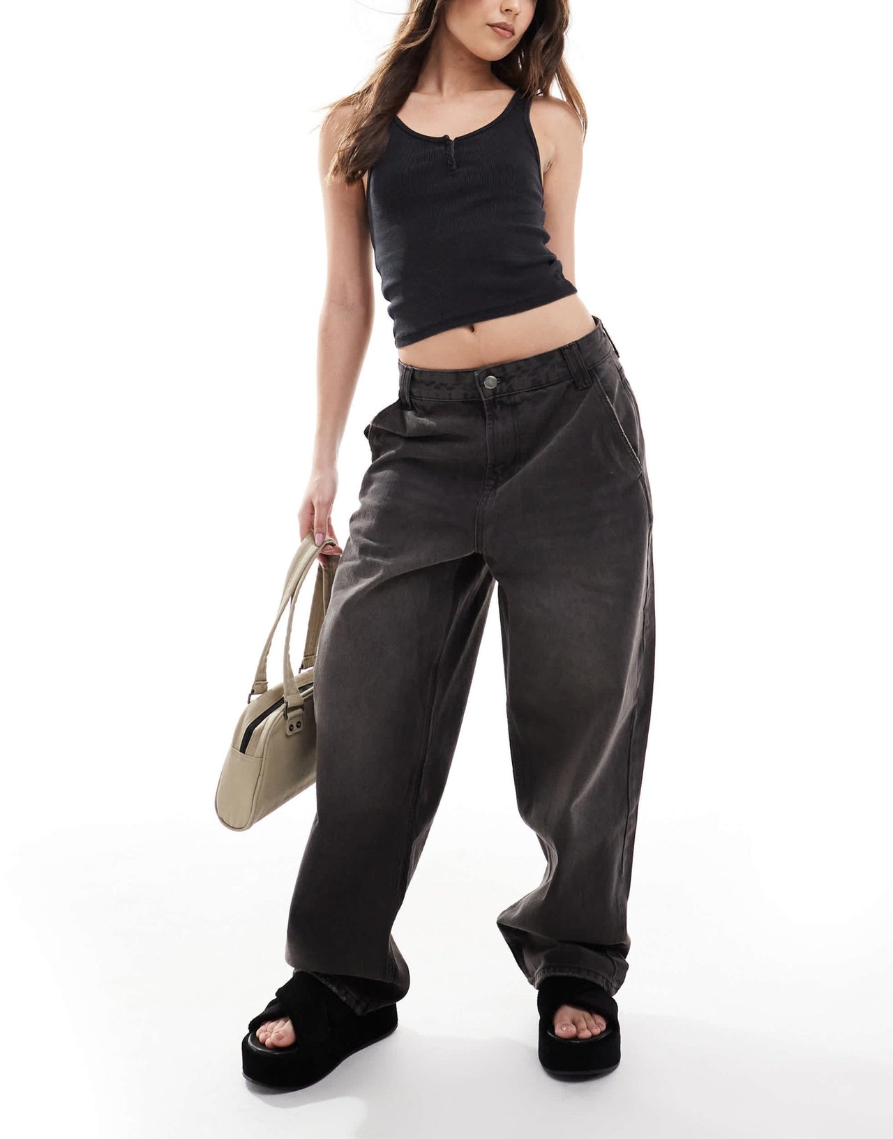 Stradivarius low rise baggy jean in black wash - ASOS Sample Sale