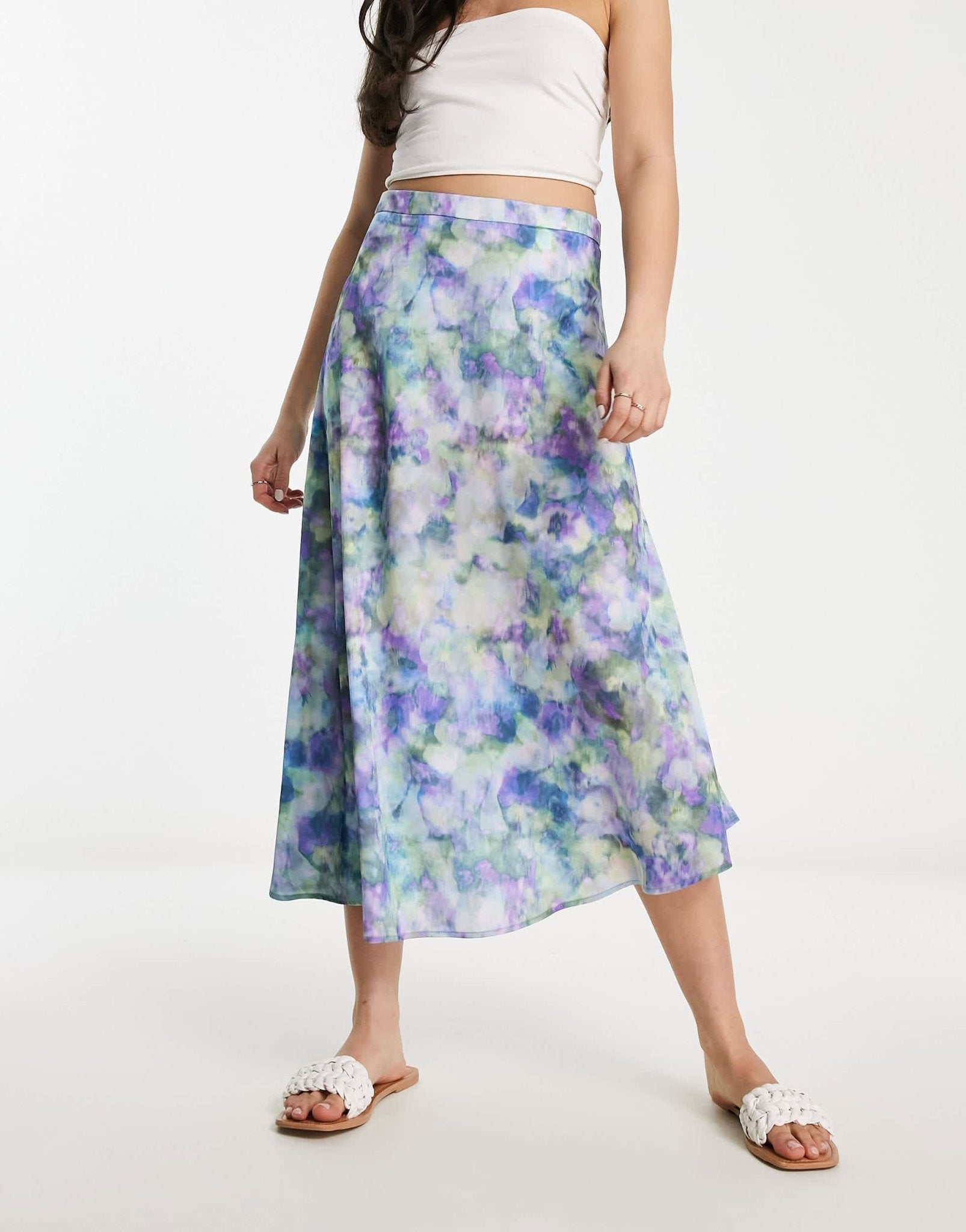 Stradivarius mesh midi skirt in blue floral print - ASOS Sample Sale