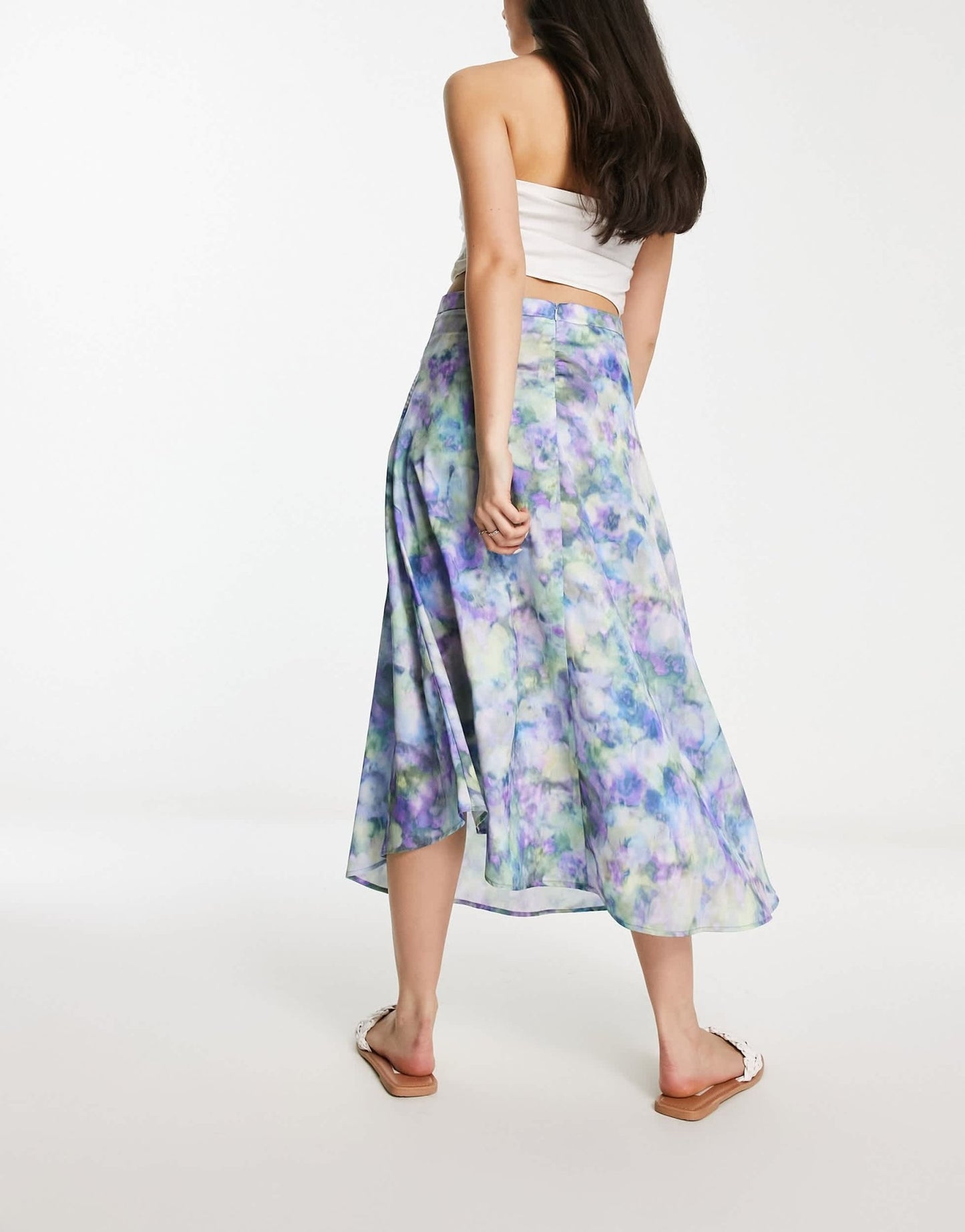 Stradivarius mesh midi skirt in blue floral print - ASOS Sample Sale
