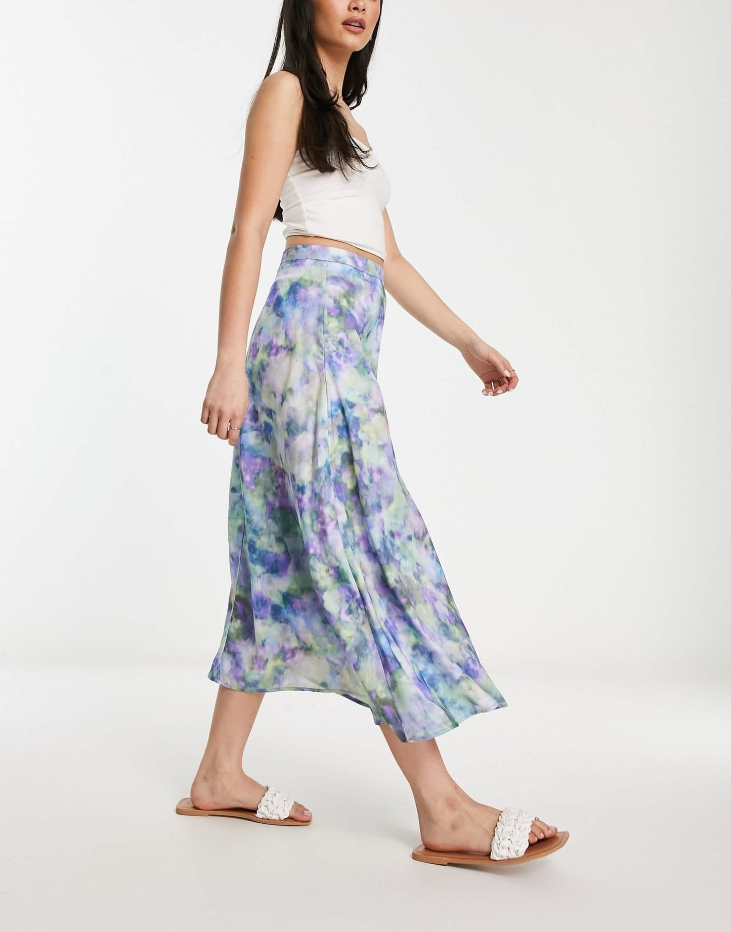 Stradivarius mesh midi skirt in blue floral print - ASOS Sample Sale