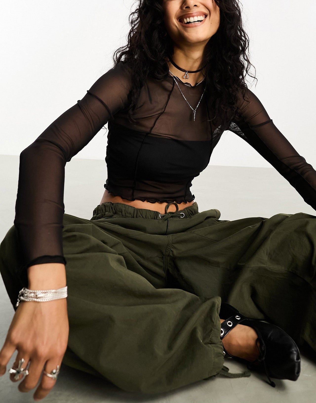 Stradivarius mesh top in black - ASOS Sample Sale