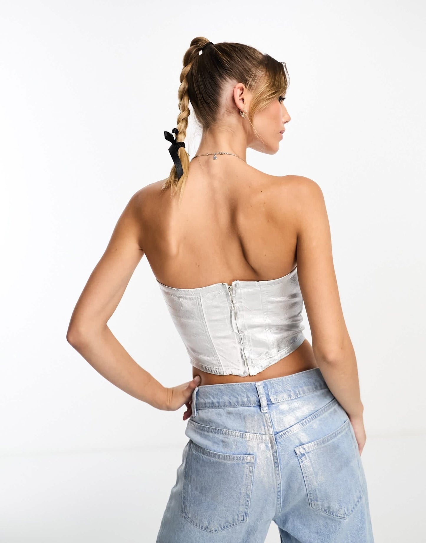 Stradivarius metallic bandeau top in silver - ASOS Sample Sale