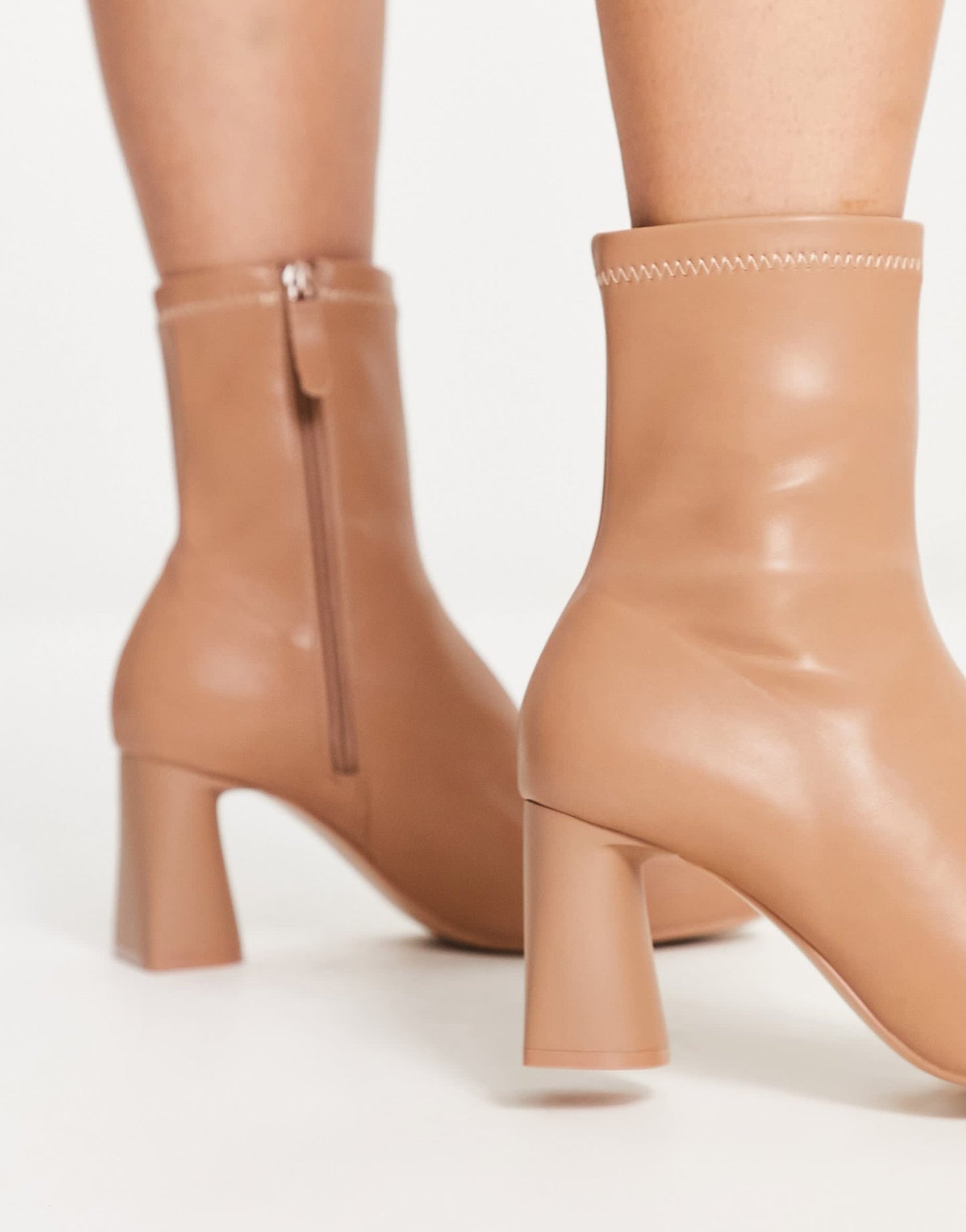 Stradivarius mid heel sock boot in camel - ASOS Sample Sale