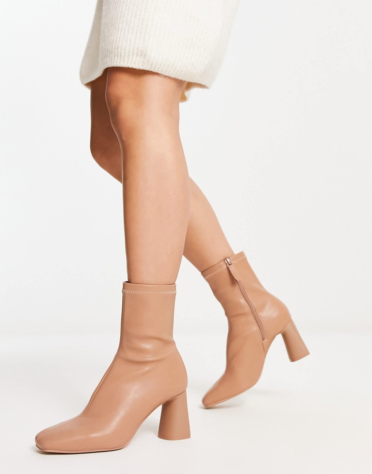 Stradivarius mid heel sock boot in camel - ASOS Sample Sale