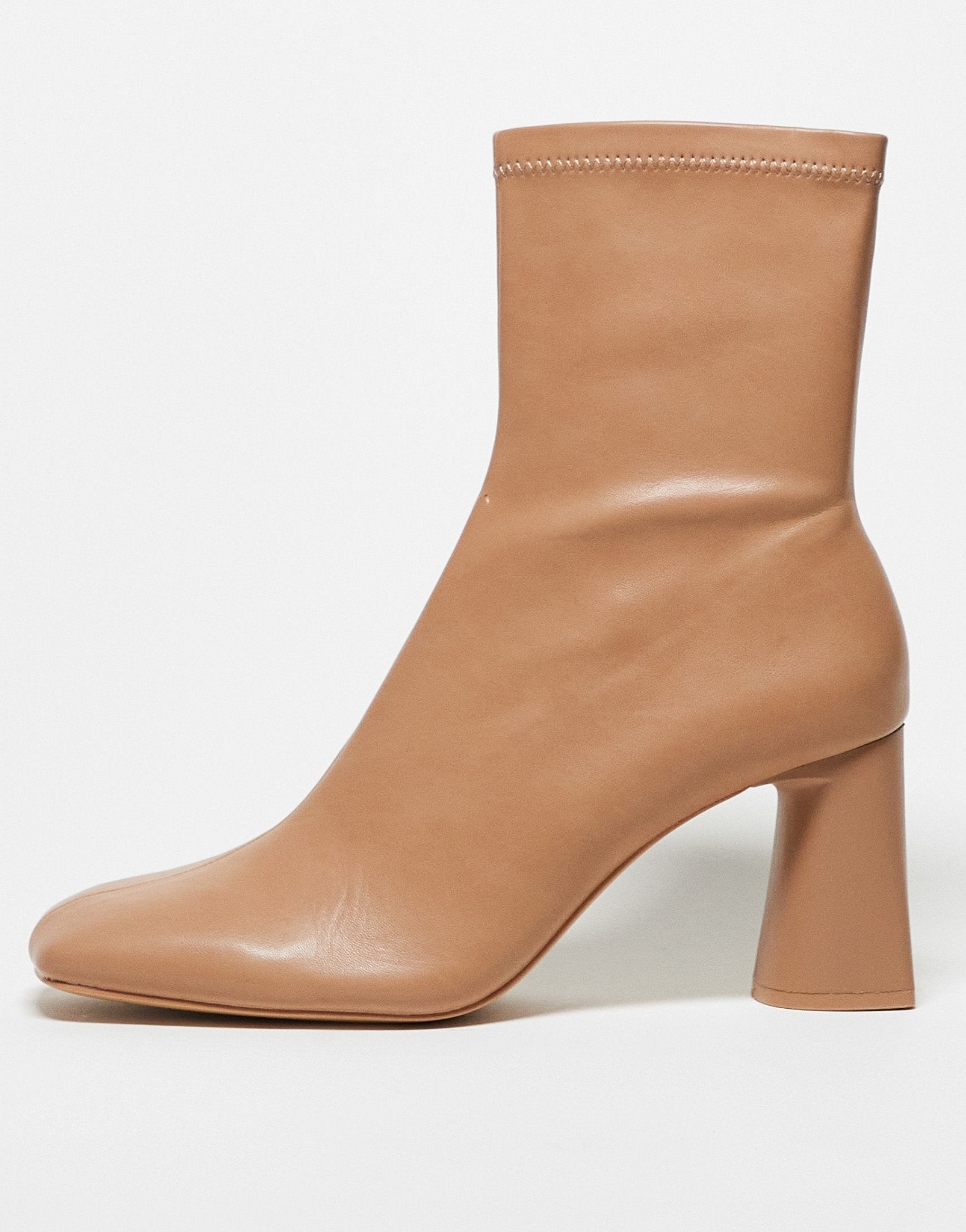 Stradivarius mid heel sock boot in camel - ASOS Sample Sale