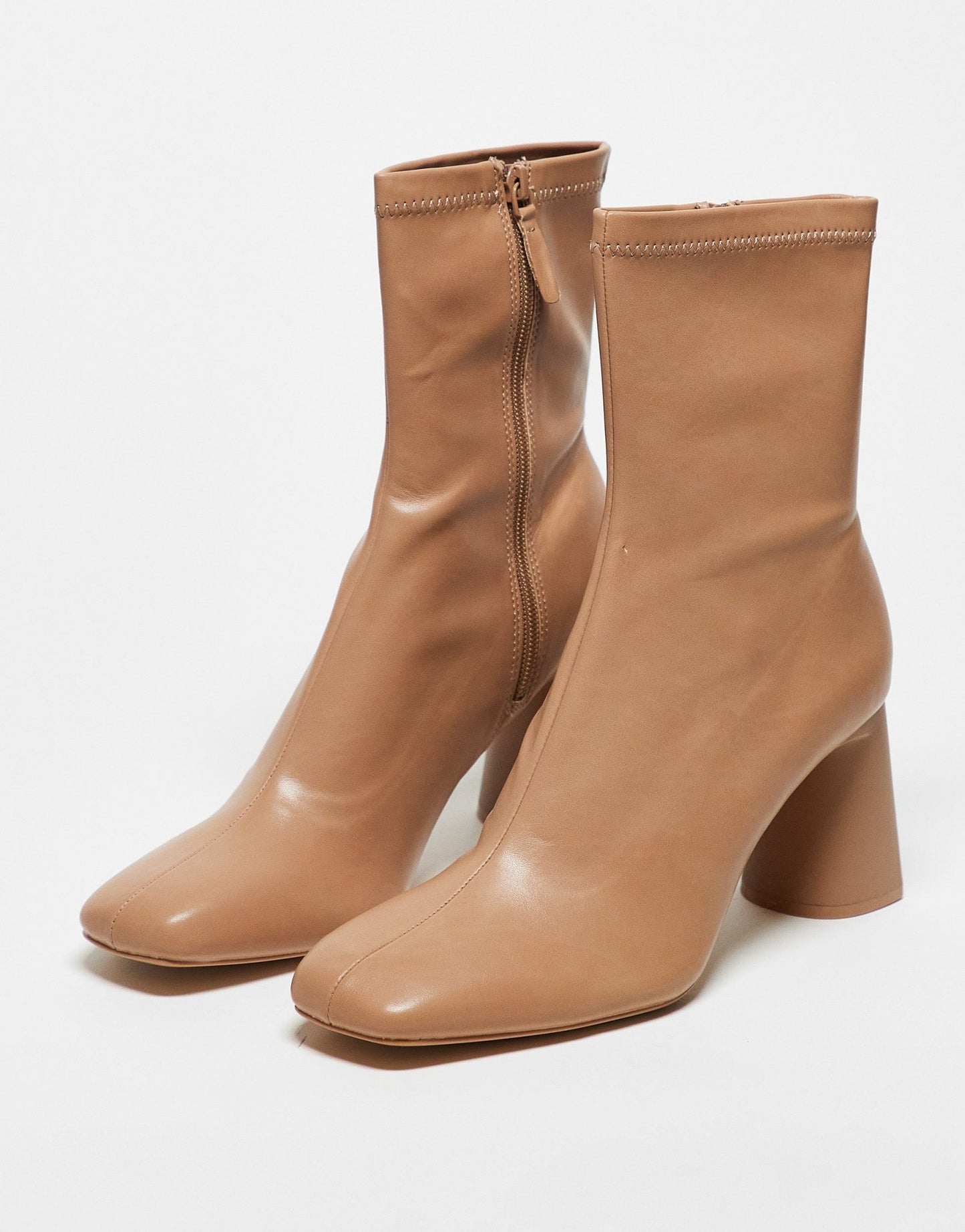 Stradivarius mid heel sock boot in camel - ASOS Sample Sale