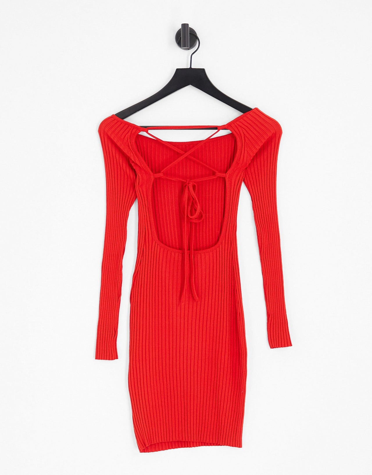 Stradivarius off shoulder wide neck midi dress with open back in red - ASOS Sample Sale