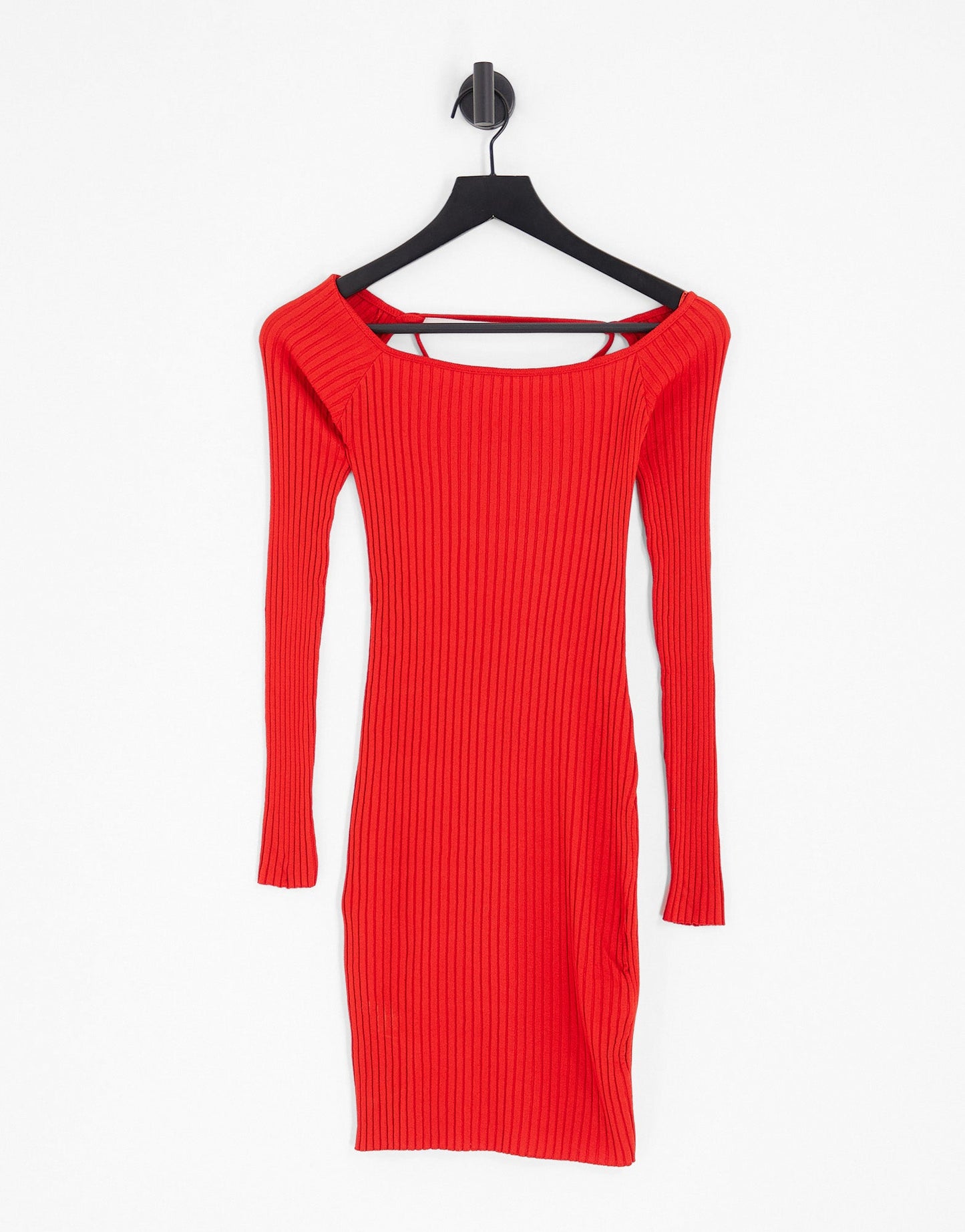 Stradivarius off shoulder wide neck midi dress with open back in red - ASOS Sample Sale