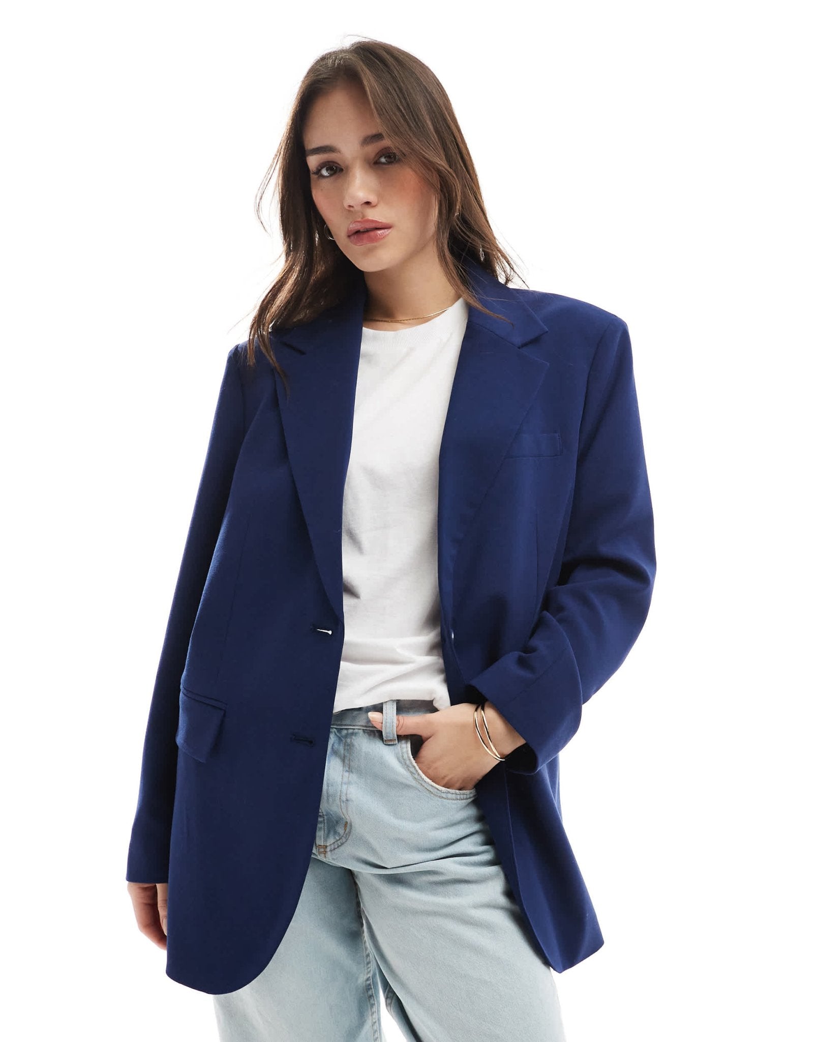 Stradivarius oversized blazer in navy - ASOS Sample Sale