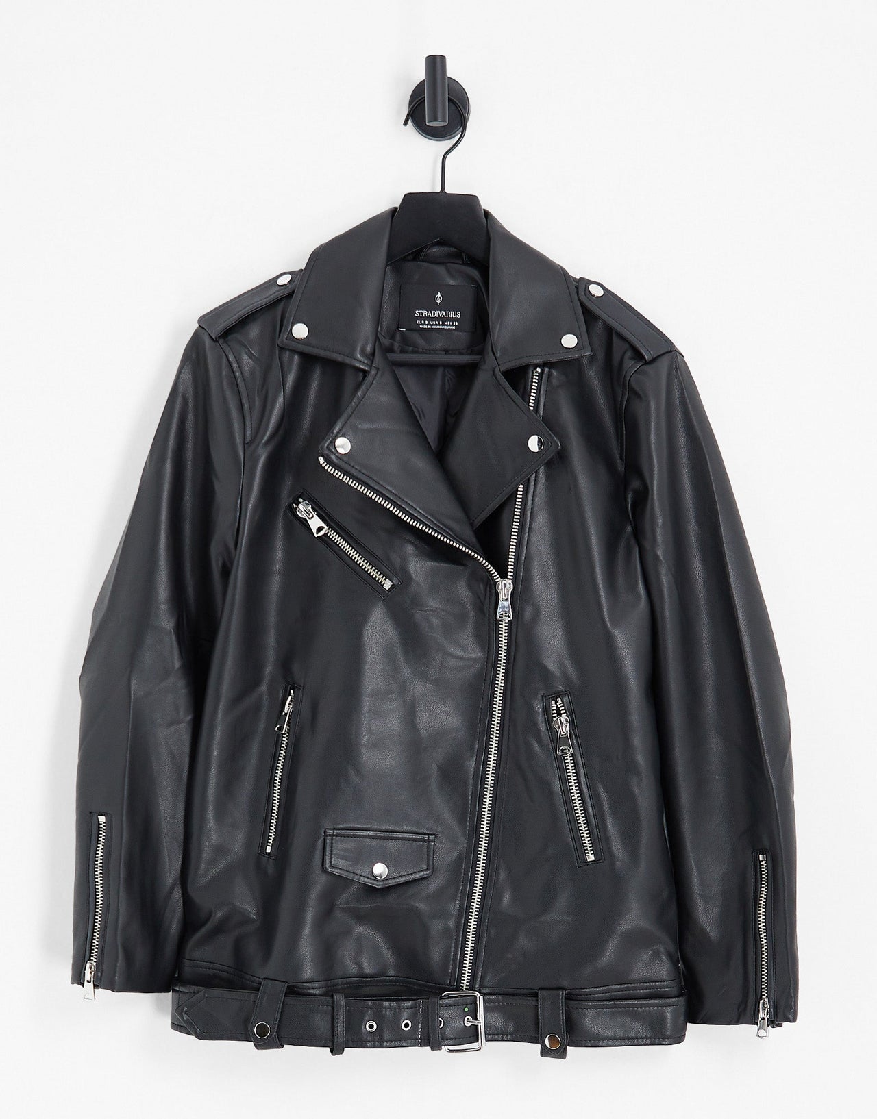 Stradivarius oversized faux leather biker jacket in black - ASOS Sample Sale