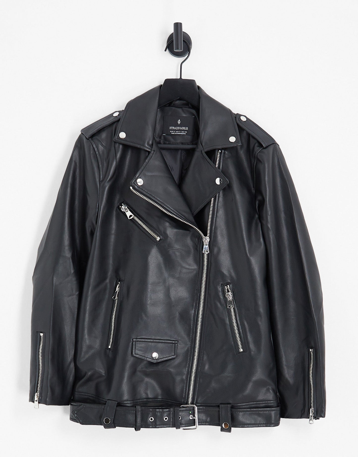 Stradivarius oversized faux leather biker jacket in black - ASOS Sample Sale