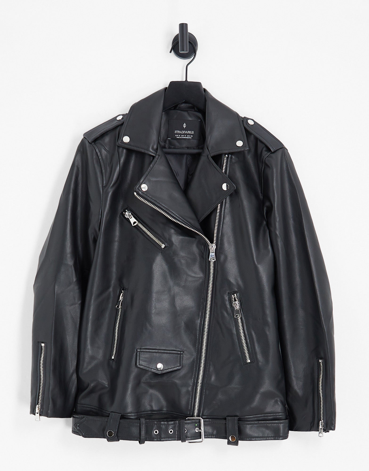 Stradivarius oversized faux leather biker jacket in black - ASOS Sample Sale